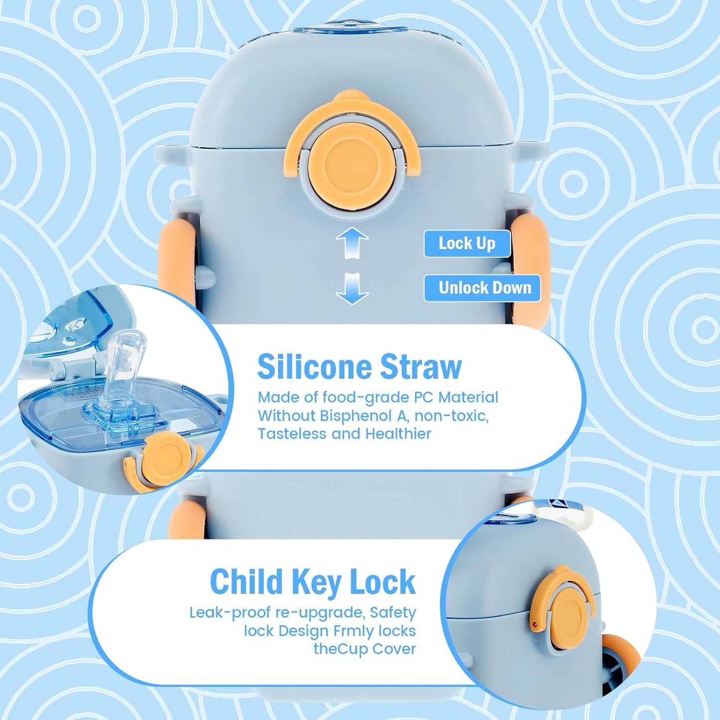 Bus Water Bottle For Kids Cute Portable Water Cup in Bus Shape 500ml Leakproof Toy Bus Water Bottle with Straw Adjustable Shoulder Strap for Girls Boys School Home Outdoor Drinking Bottle(blue)