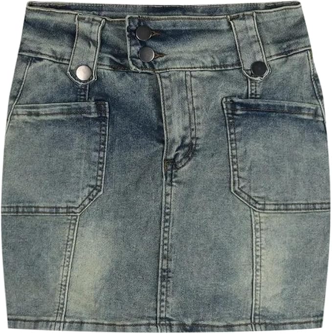 High Waisted Denim Skirt for Women Vintage Mini A Line Bodycon Skirt with Shorts Retro Style Casual Skirt Dance