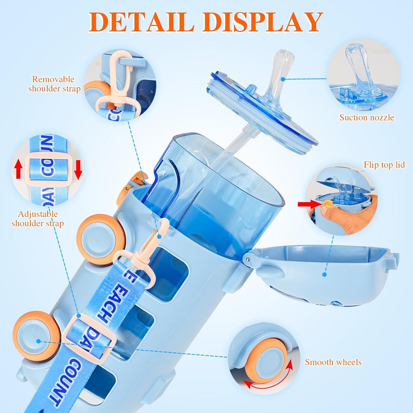Bus Water Bottle For Kids Cute Portable Water Cup in Bus Shape 500ml Leakproof Toy Bus Water Bottle with Straw Adjustable Shoulder Strap for Girls Boys School Home Outdoor Drinking Bottle(blue)