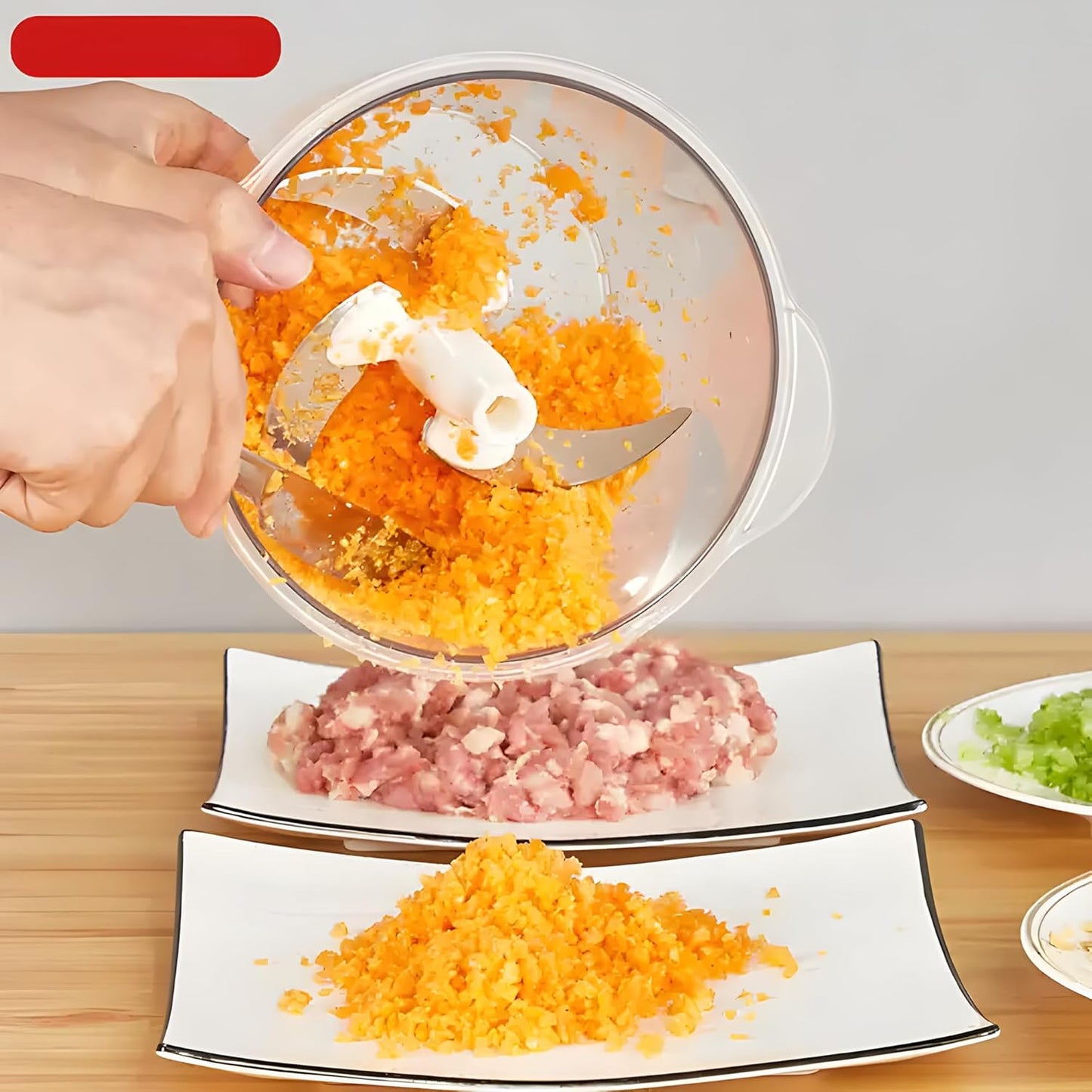 Food Chopper - 6 in 1 Manual Food Chopper Quick Press - 2L Large Vegetable Chopper - Perfect for Onion, Baby Food, Spices, Garlic, Fruits, Nuts and Meat Chops - 4 Blades