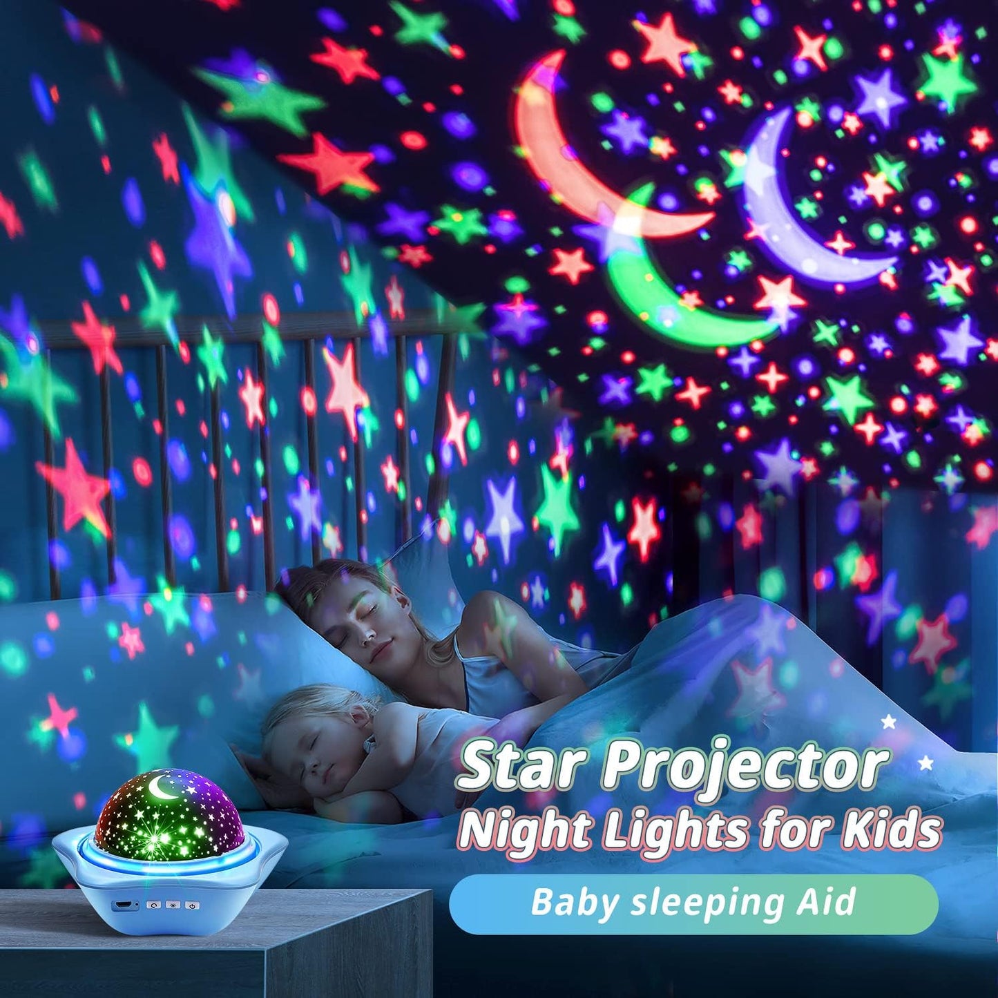 One Fire Night Light for Kids, 48 Lighting Modes Star Lights for Bedroom, 360° Rotating+3 Films Baby Night Light Projector, USB Rechargeable Kids Night Lights for Bedroom, Star Lights for Room Decor