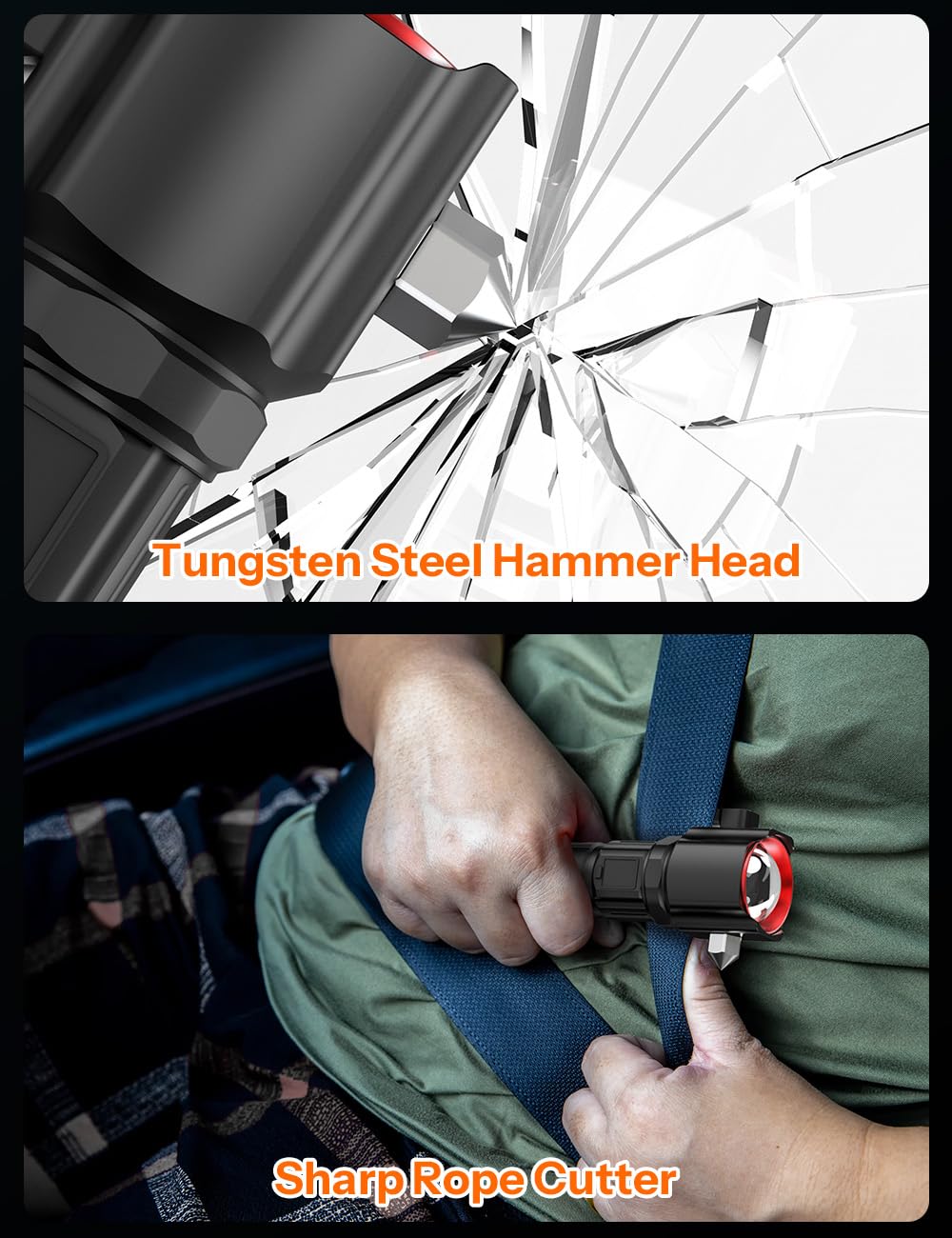 Rechargeable Torch Light High Power, 10000 Lumens Flashlight with 5 Light Modes, Side Light, Adjustable Focus Torch Lights Rechargeable, Window Breaker and Cutter, IP45, Aluminum Alloy, Black