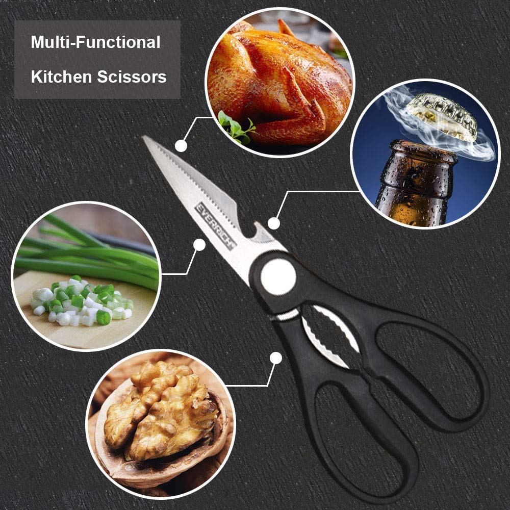 EVERIERH 6 Pieces Black Knife Set, Stainless Steel and Non-Stick Blades, Including Peeler and Scissor, Kitchen Cutlery Knives Set, Cooking Utensil Sets, Daily Use with Gift Box