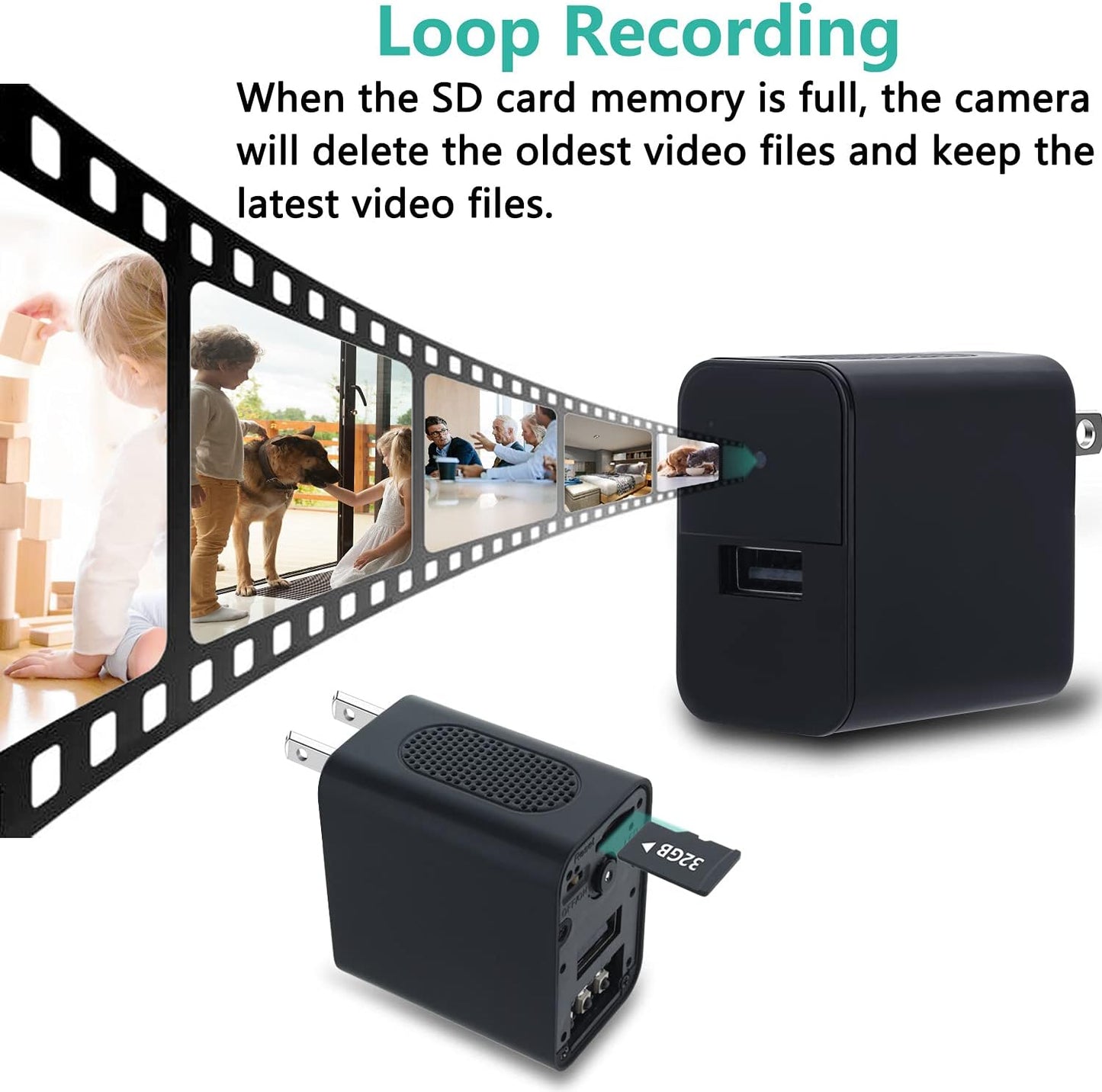 كاميرا تجسس مخفية 32 جيجابايت، شاحن تجسس، كاميرا تجسس صغيرة بدقة 1080 بكسل، شاحن USB، كاميرا تجسس، كاميرا مربية مخفية، كاميرا تجسس مخفية صغيرة، كاميرات مخفية مع كشف الحركة