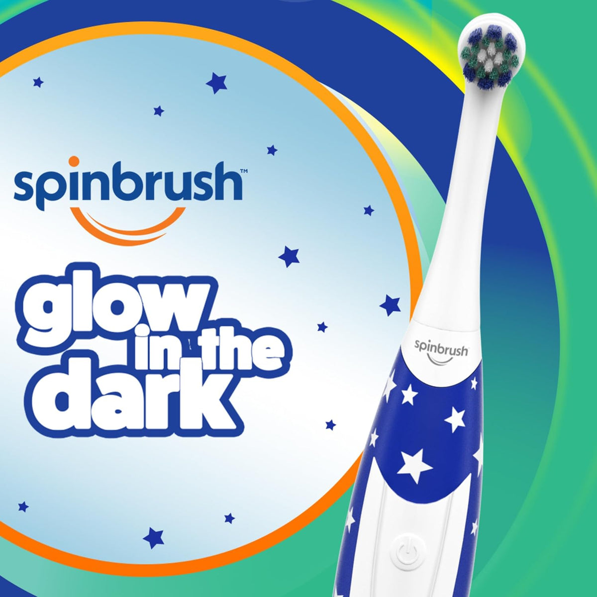 Spinbrush™ Kids Electric Toothbrush, Glow-In-The-Dark Battery Powered Electric Toothbrush for Children Ages 3+ with 1 AA Battery, Soft Head Bristles, Leakproof SoftSwitch, Ready-to-Use