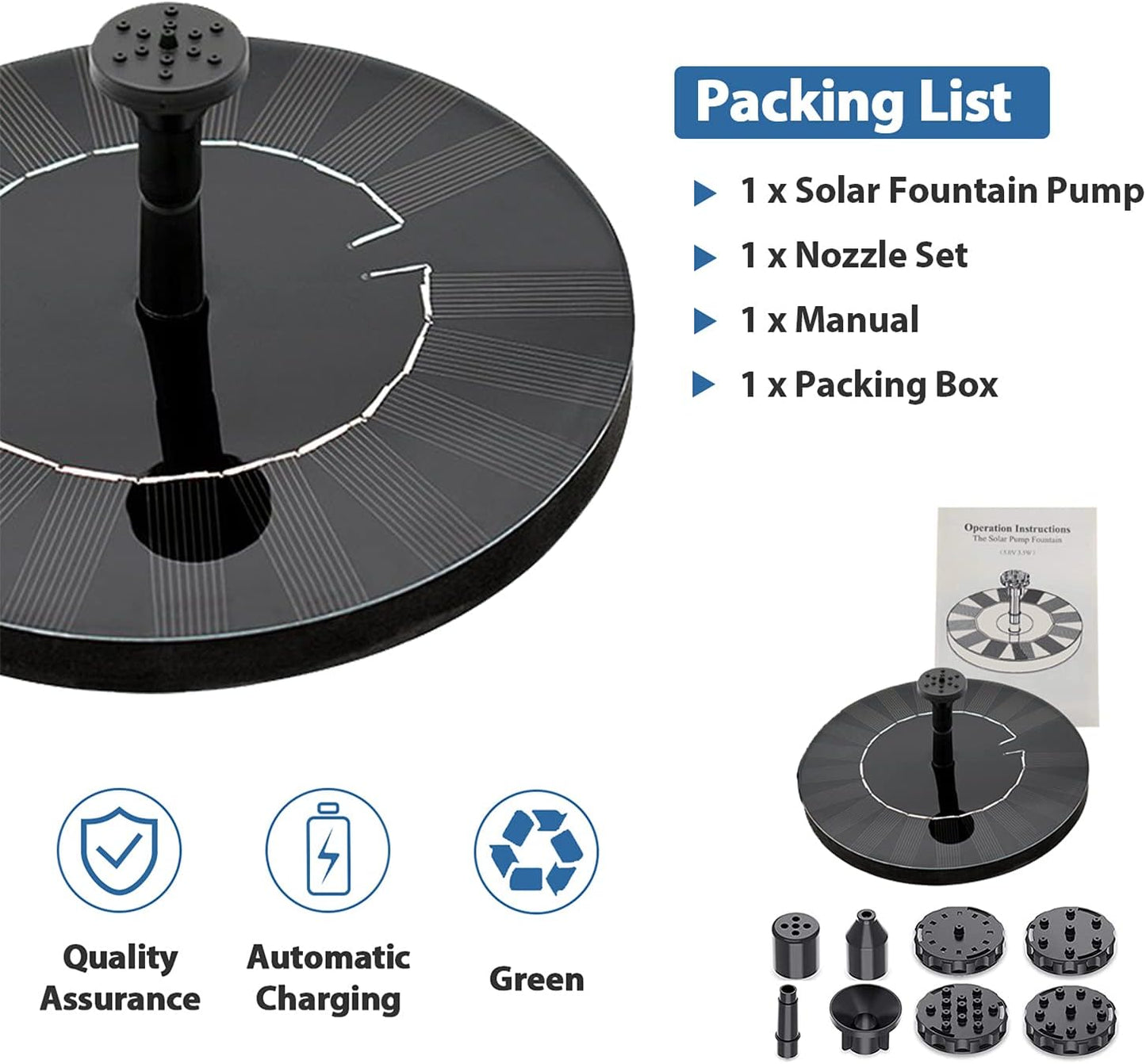 Untimaty 3.5W Solar Fountain Pump, Solar Water Pump Floating Fountain Solar Bird Bath Fountain Pump with Battery and 6 Nozzles for Bird Bath Pond Pool Garden Fish Tank