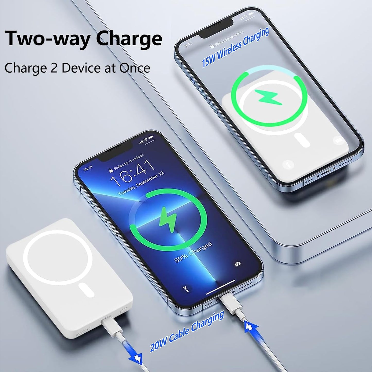 Magsafe Wireless Power Bank For Iphone 5000mah 15w Fast Charging MagSafe Battery Pack White Master Copy Portable Charger