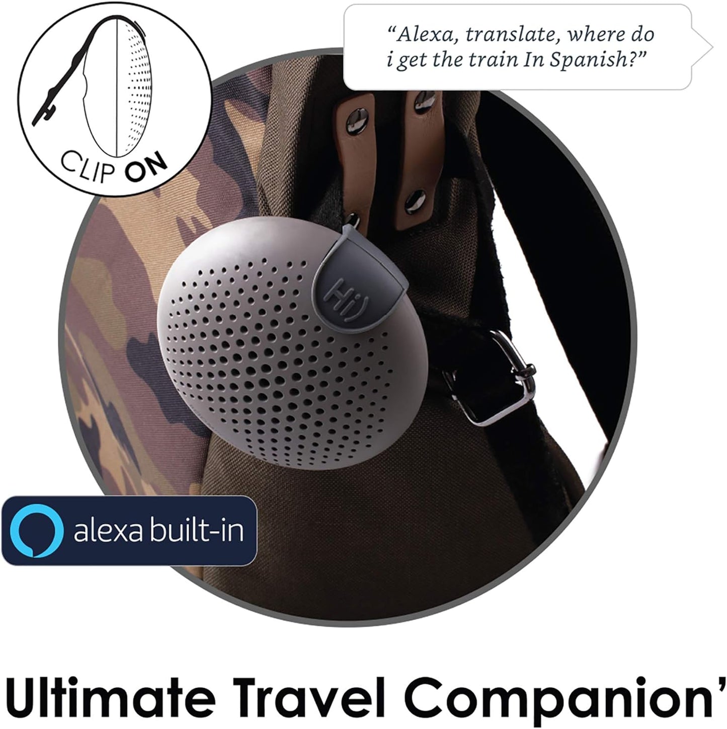 Like A New Boompods Soundclip Wireless Portable Bluetooth Speaker - Alexa Built-In Pocket Speaker, IPX6 Waterproof Rating, Small Indoor/Outdoor Speakers, Great for Garden/Bathroom/Travel, Grey