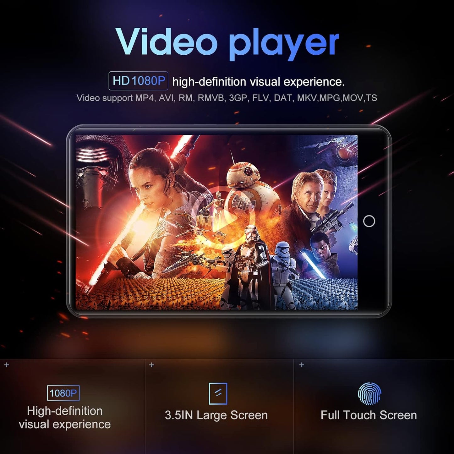 Mp4 Player with Bluetooth and WiFi, Oilsky 3.5IN 1080P Full Touch Screen with Speaker, Portable Muisc MP3 MP4 Player with FM Radio, Recording, E-Book, Browser, Max Support 512GB TF Card