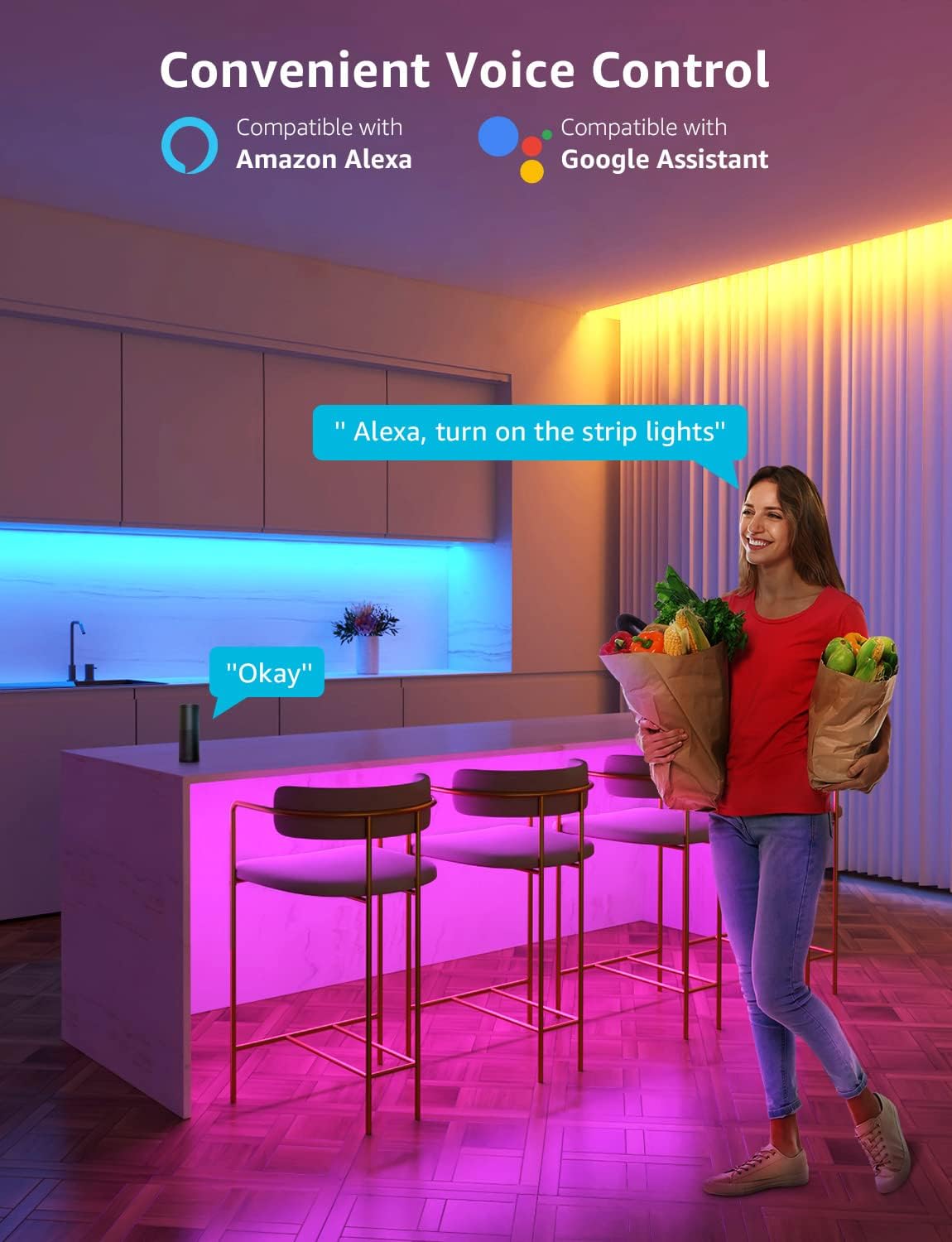 Lepro Smart RGB LED Strip Light 5M,10M 150/300 LEDs, Work with Alexa and Google Assistant, Music Sync Mode, Smart Life App Control, Colour Changing LED Lights with Remote for Bedroom Party