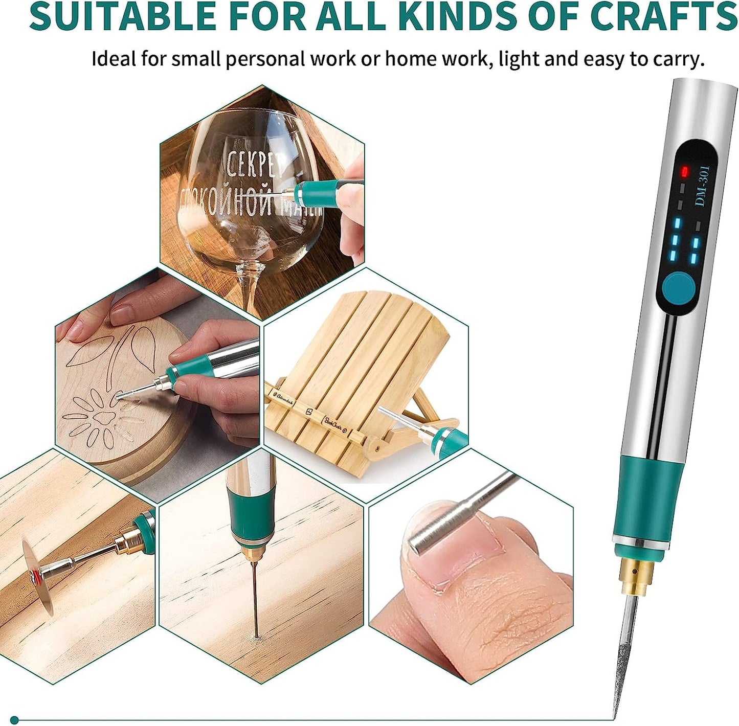 Electric Engraving Set DIY Engraving Pen Mini Drill Micro Cordless Carving Tool 3 Speeds Adjustable for Carving Art Glass Wood Metal Stone Plastic Jewelry