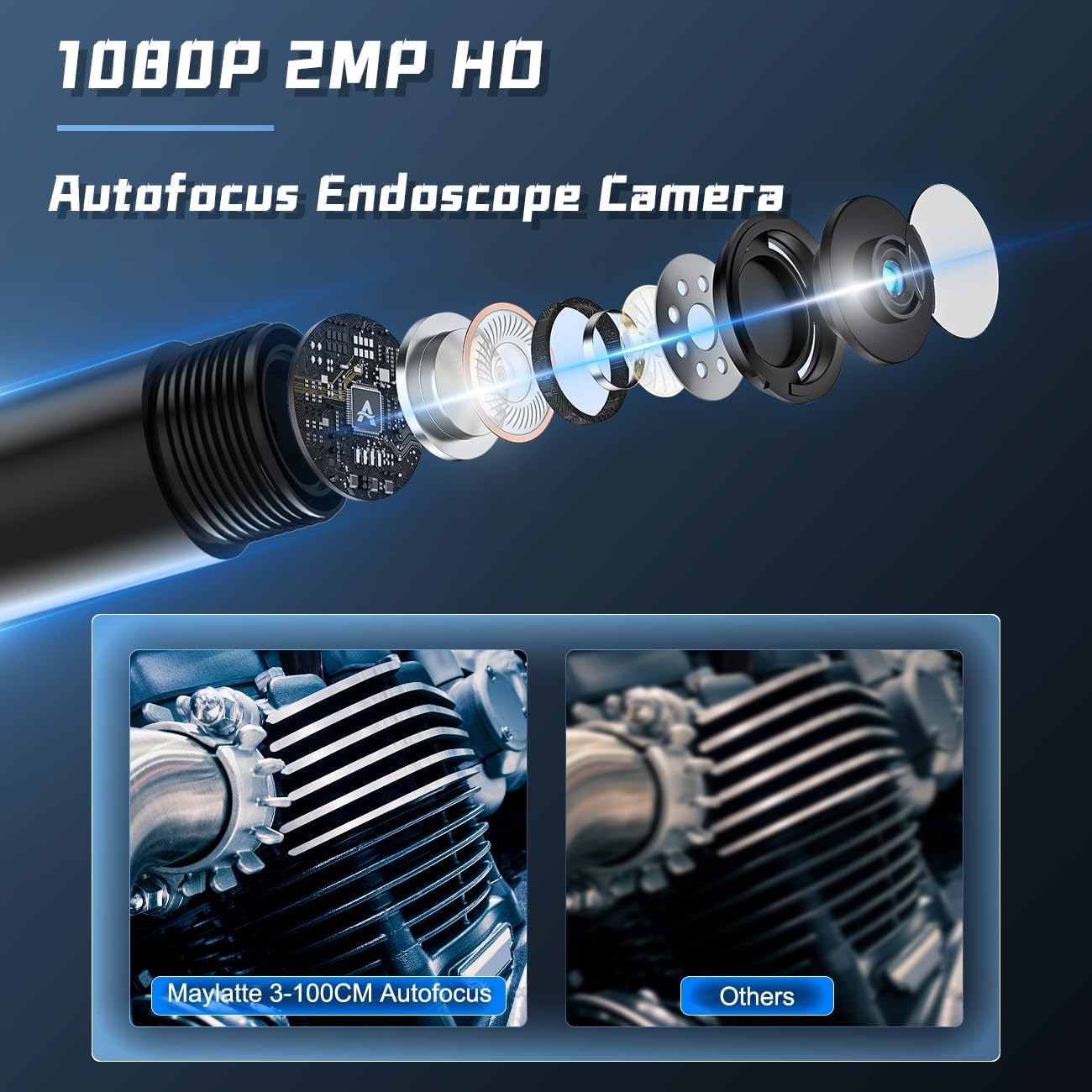 10m Endoscope Camera with Light for Mobile Phone 10M 1080P HD WIFI Autofocus with 10 LED IP68 Waterproof IP68 for IOS Android 9mm Channel Camera with Toolbox