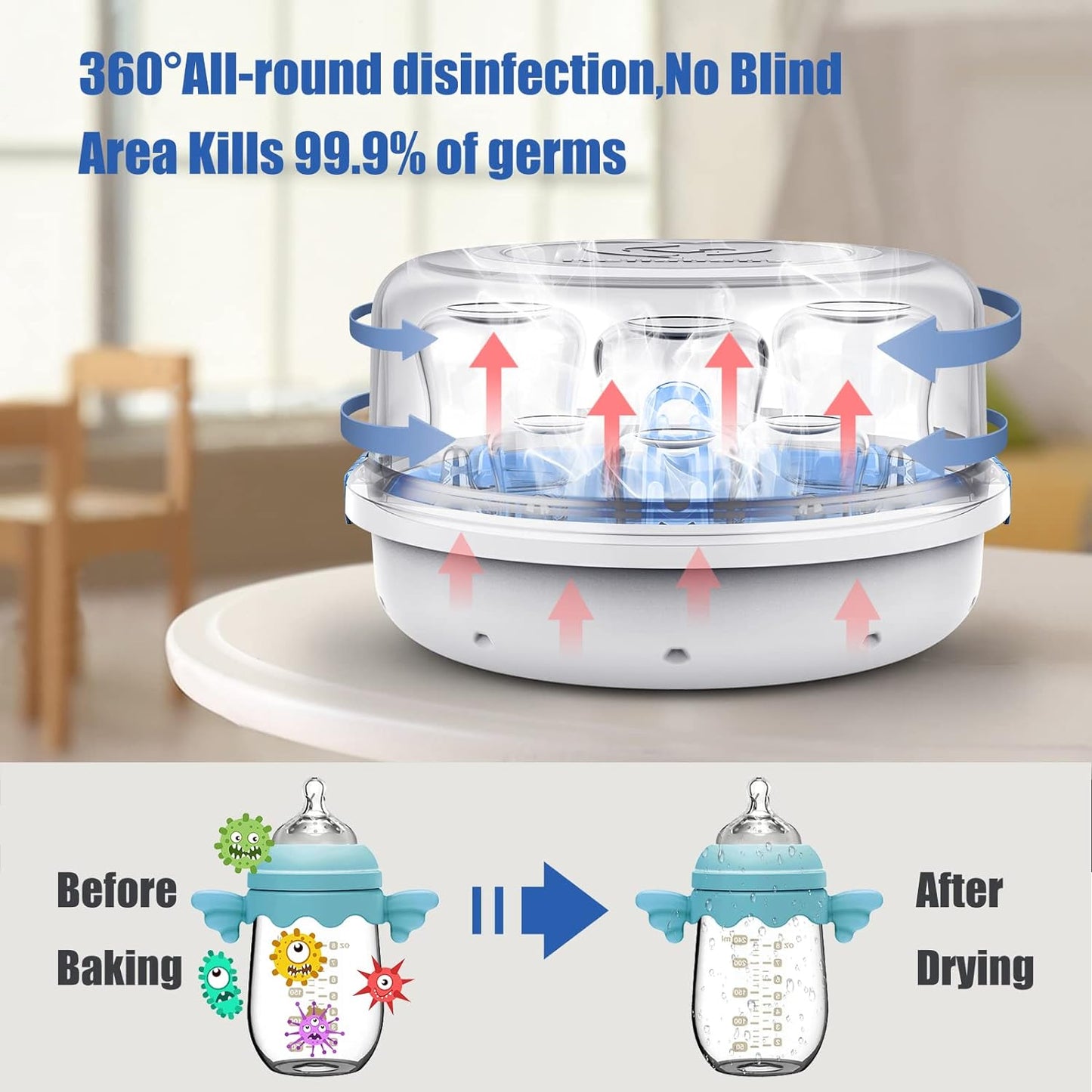 Bellababy Baby Bottle sterilizer Microwave Steam Sterilizer for Baby Bottles, Pacifier, Breast Pumps Accessories, Large Capacity, 99.99% Disinfection in 2 Mins