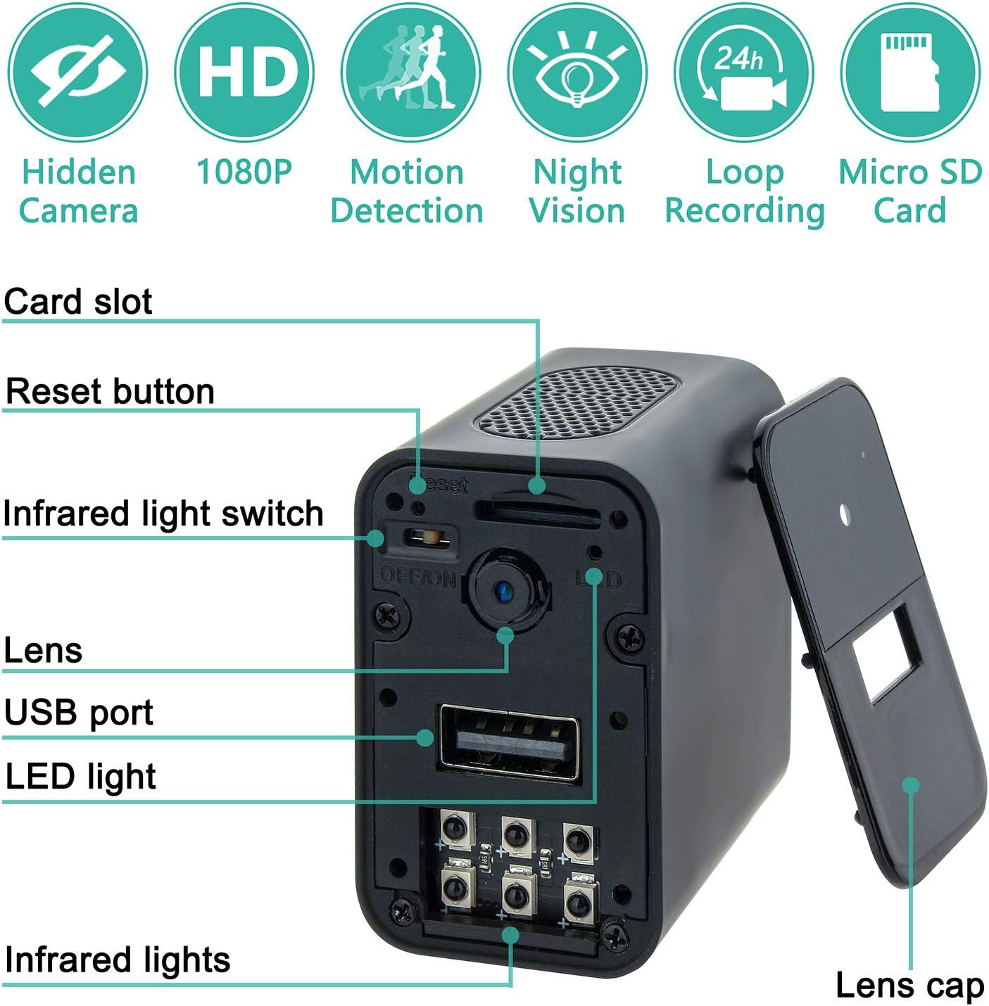 كاميرا تجسس مخفية 32 جيجابايت، شاحن تجسس، كاميرا تجسس صغيرة بدقة 1080 بكسل، شاحن USB، كاميرا تجسس، كاميرا مربية مخفية، كاميرا تجسس مخفية صغيرة، كاميرات مخفية مع كشف الحركة