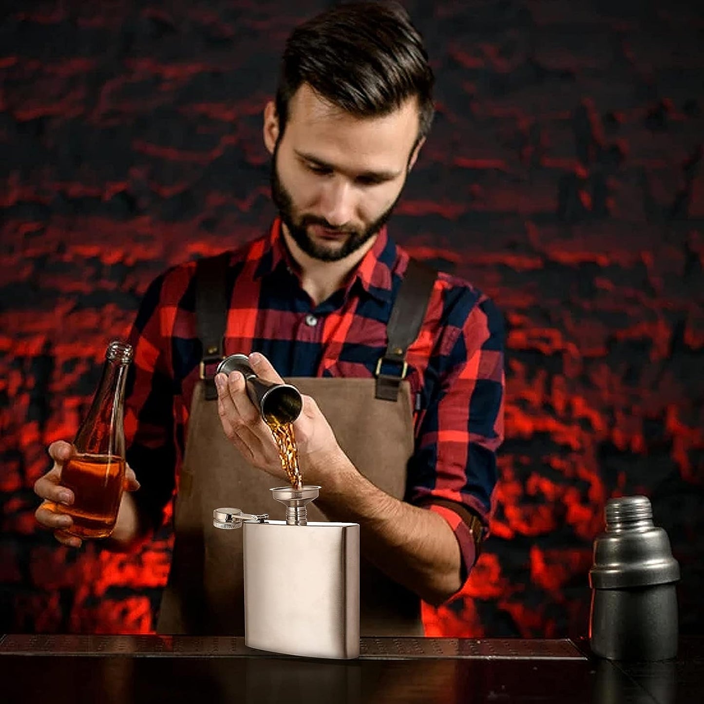 Hip Flask for Liquor silvery 6oz Stainless Steel Leakproof with 1 pcs Funnel for Gift, Camping, Wedding Party, Groomsmen gifts