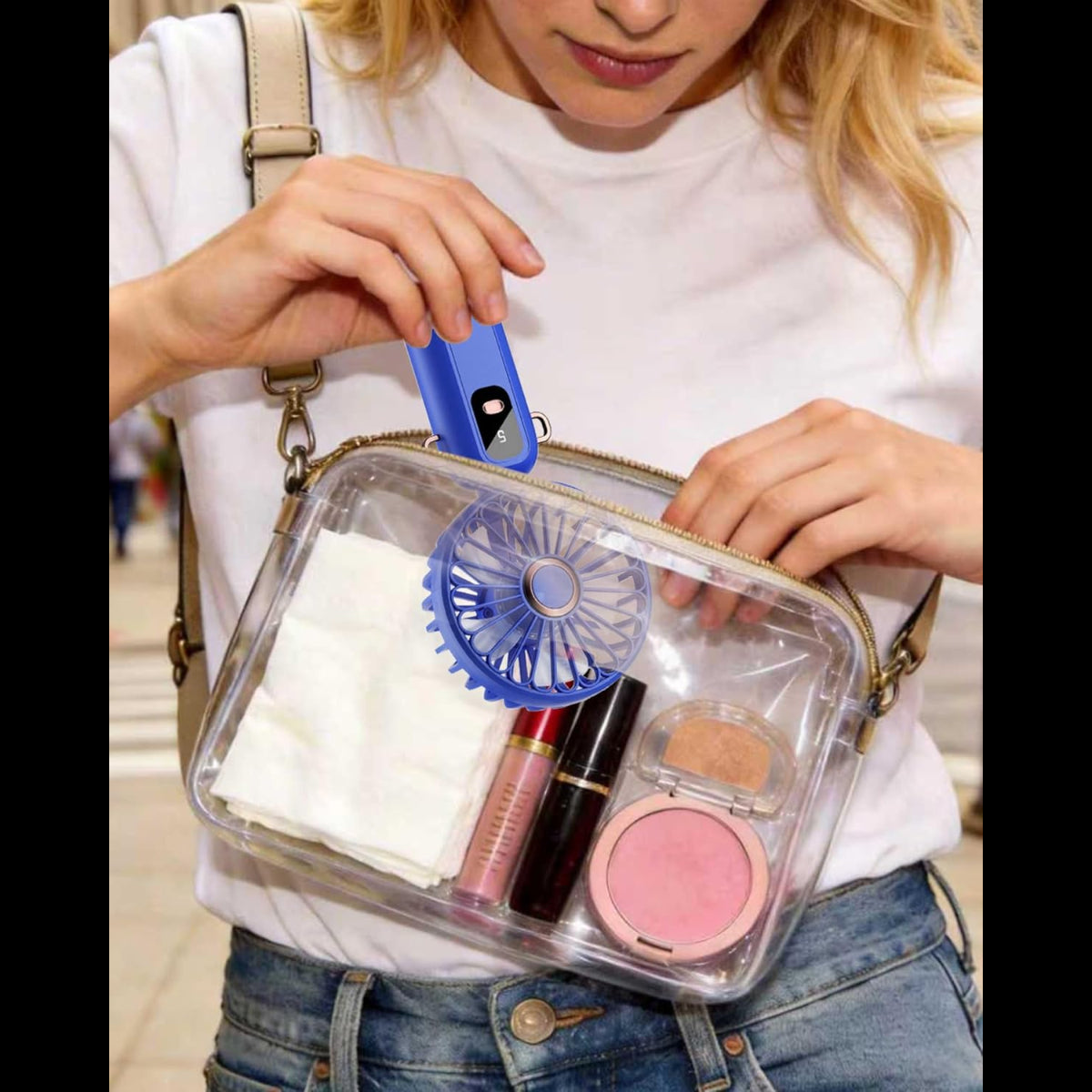 Handheld Fan, Mini Portable Fan USB Rechargeable, Small Pocket Fan 5 Speeds with Lanyard and Base, Built-in 1200mAh Battery USB Desk Fan Foldable for Office, Outdoor, Home, School