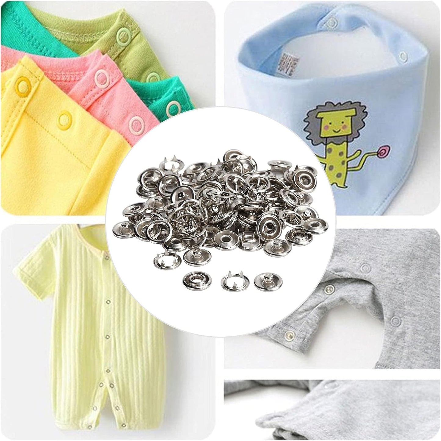 50 Sets Metal Snaps Buttons, Stainless Steel Pliers Press Set, Prong Snap Button Fasteners Kit, Sewing Handcraft Tool for Clothing Leather Crafting Sewing