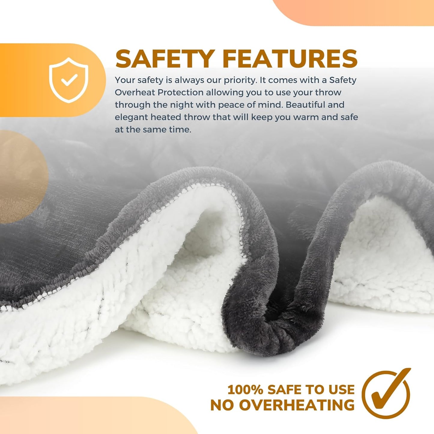 Electric Blanket 150x180cm Heated Throw Blanket with 6 Heat Levels & Up to 9 Hours Timer Flannel Sherpa Fast Heating | Machine Washable Comes with Lap Blanket | Double to King | Grey