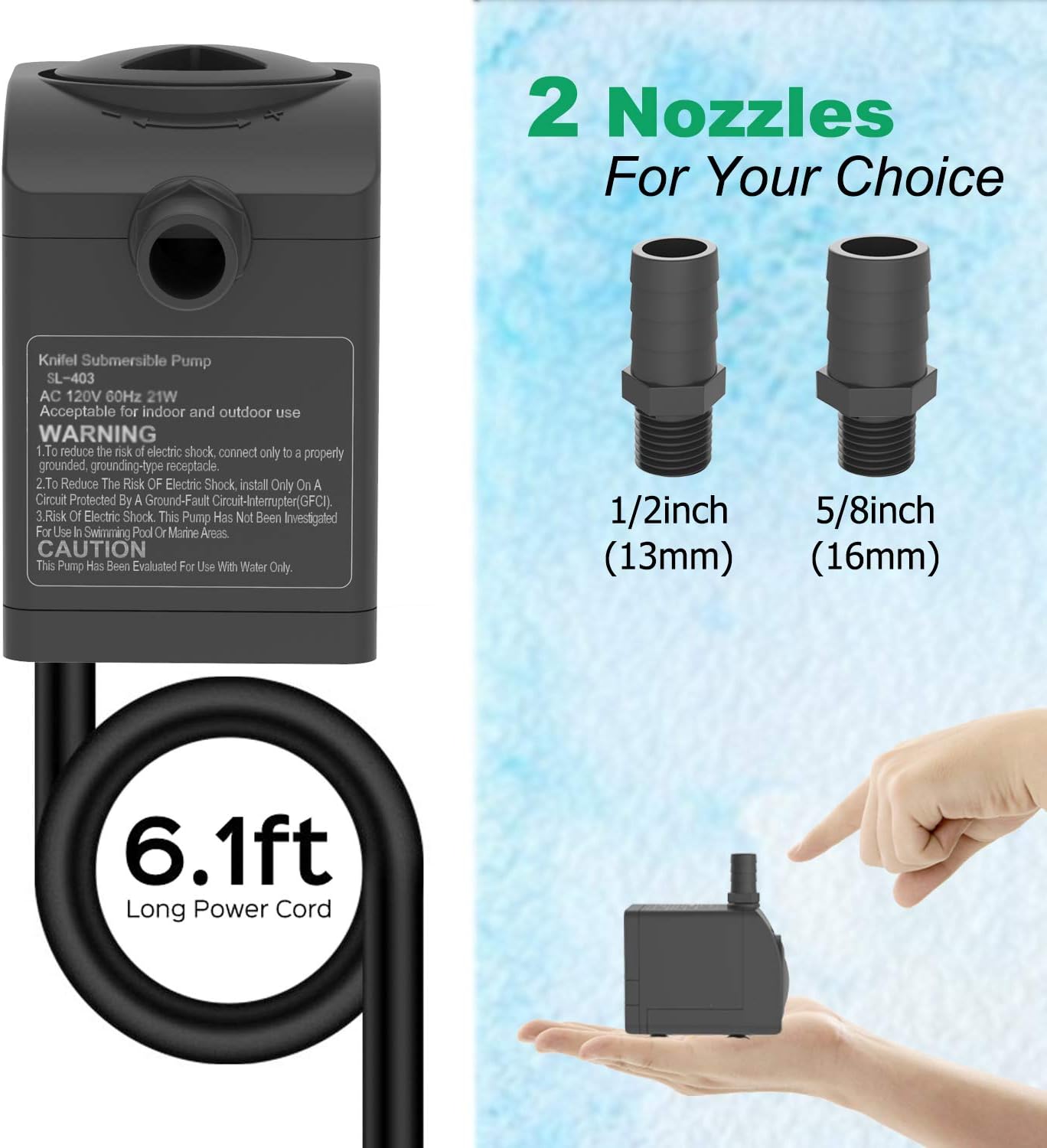 Knifel Submersible Pump 300GPH Ultra Quiet with Dry Burning Protection 6ft High Lift for Fountains, Hydroponics, Ponds, Aquariums & More…………