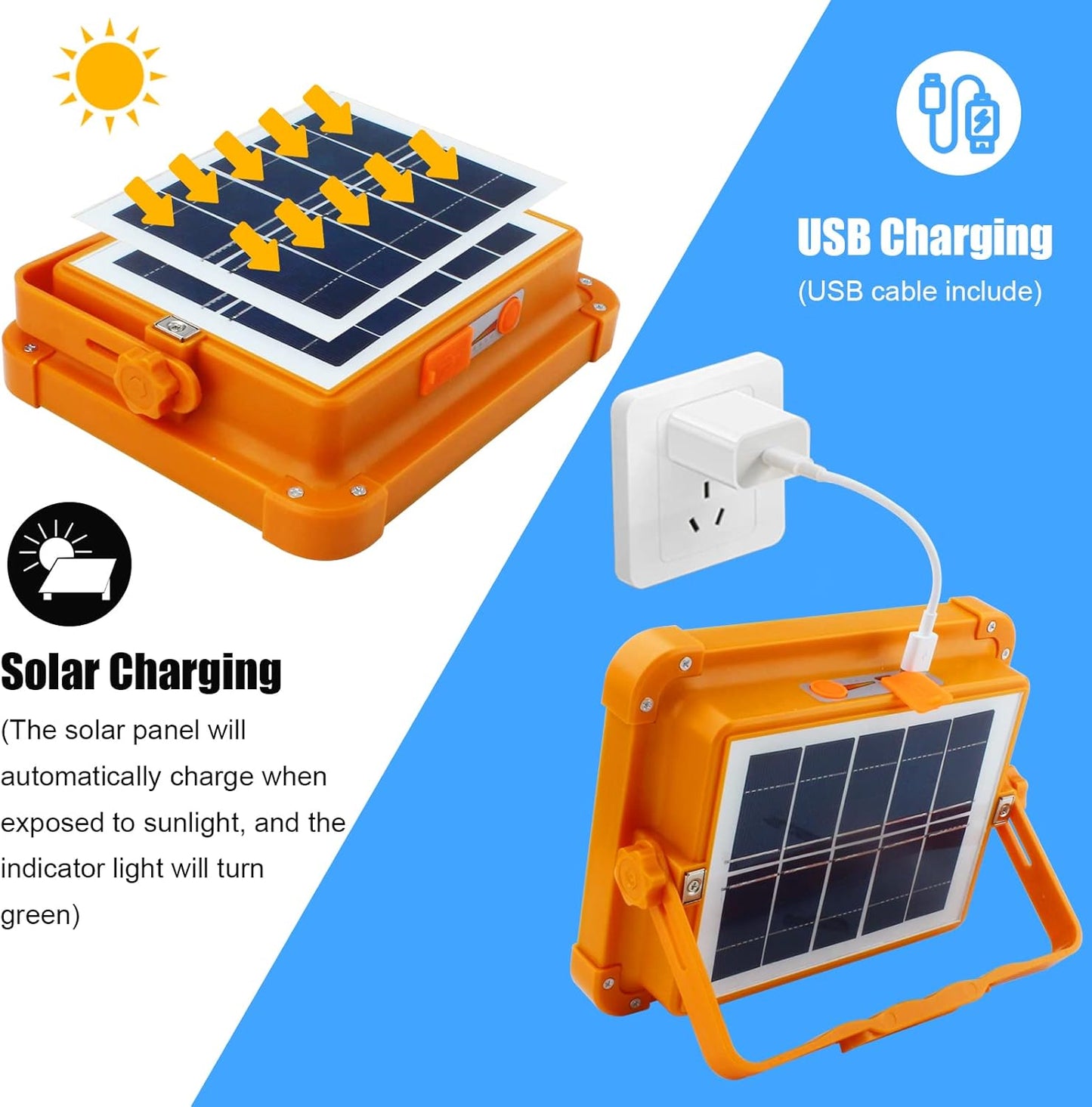 Solar Portable Camping Light with Stand, 100W 3000mAh Battery Rechargeable Light with 4 Modes, LED Cordless Flood Lights for Work, Emergency Power Failure, Car Repair