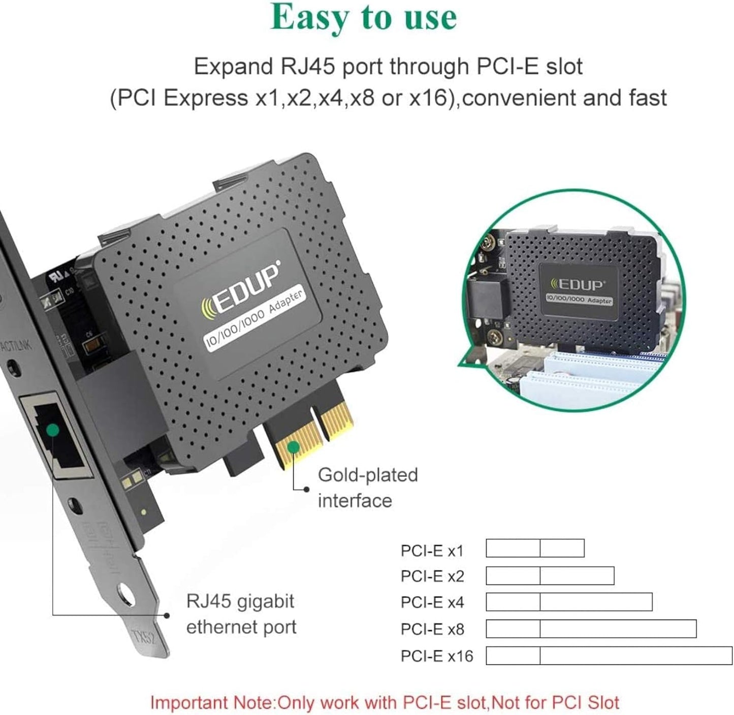 بطاقة شبكة EDUP Gigabit Ethernet PCI Express PCI-E بسرعة 10/100/1000 ميجابت في الثانية RJ45 LAN محول لأجهزة الكمبيوتر المكتبية
