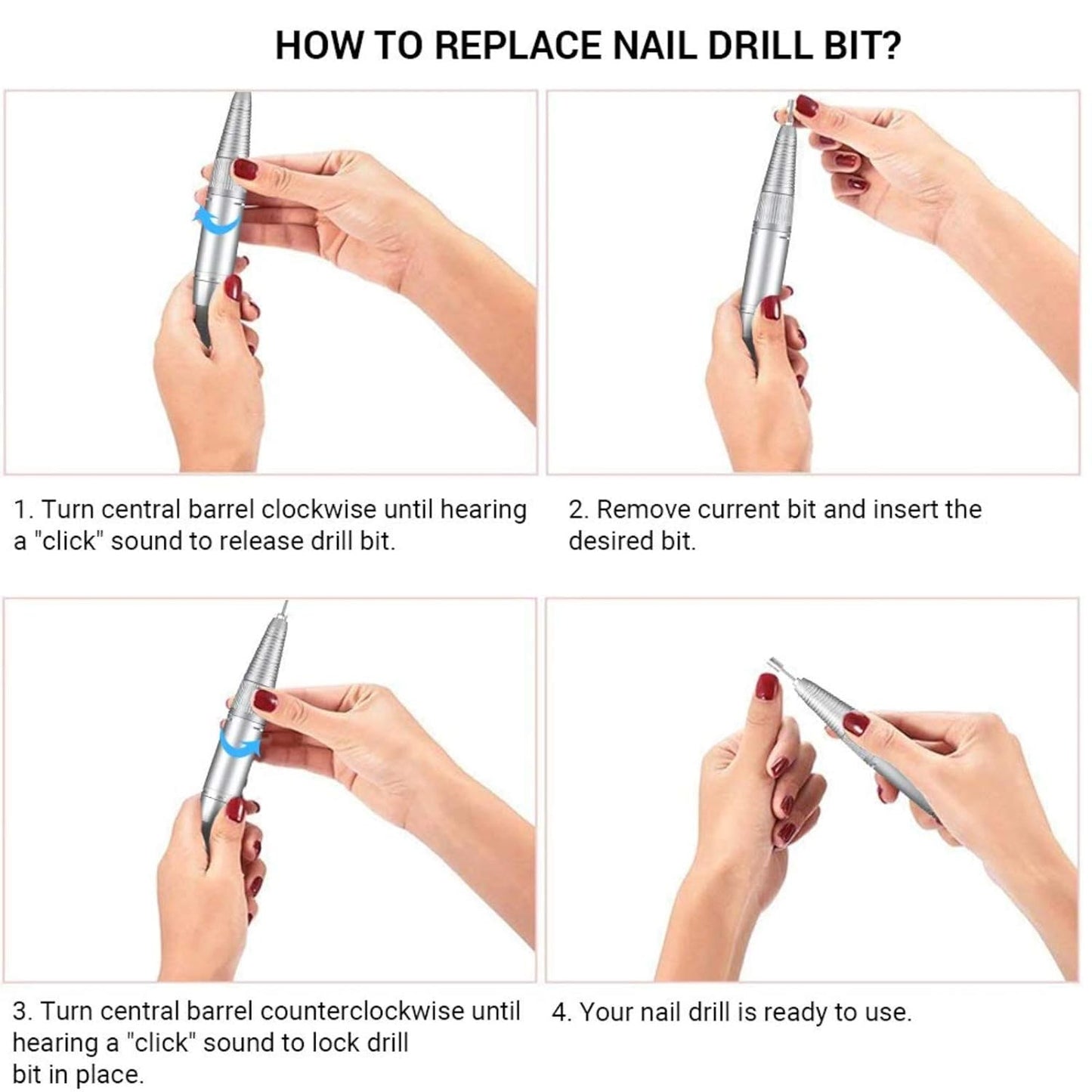 Professional Rechargeable Nail Drill 30000 rpm ,SC320H MelodySusie Portable Electric E File Scamander, Acrylic Gel Grinder Tools with 6 Bits and Sanding Bands for Manicure Pedicure Carve Polish (White)