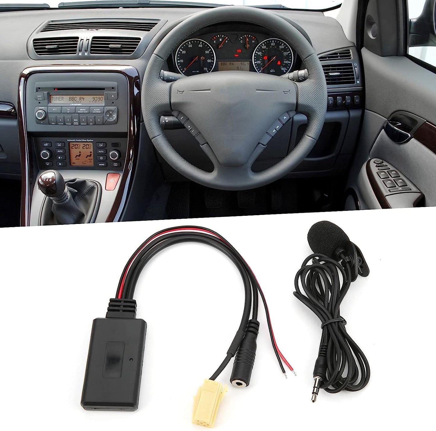 كابل Akozon Bluetooth AUX، محول كابل AUX للسيارة بتقنية Bluetooth 5.0 مع ميكروفون، محول AUX بتقنية Bluetooth بدون استخدام اليدين لسيارة فيات 500/جراند بونتو