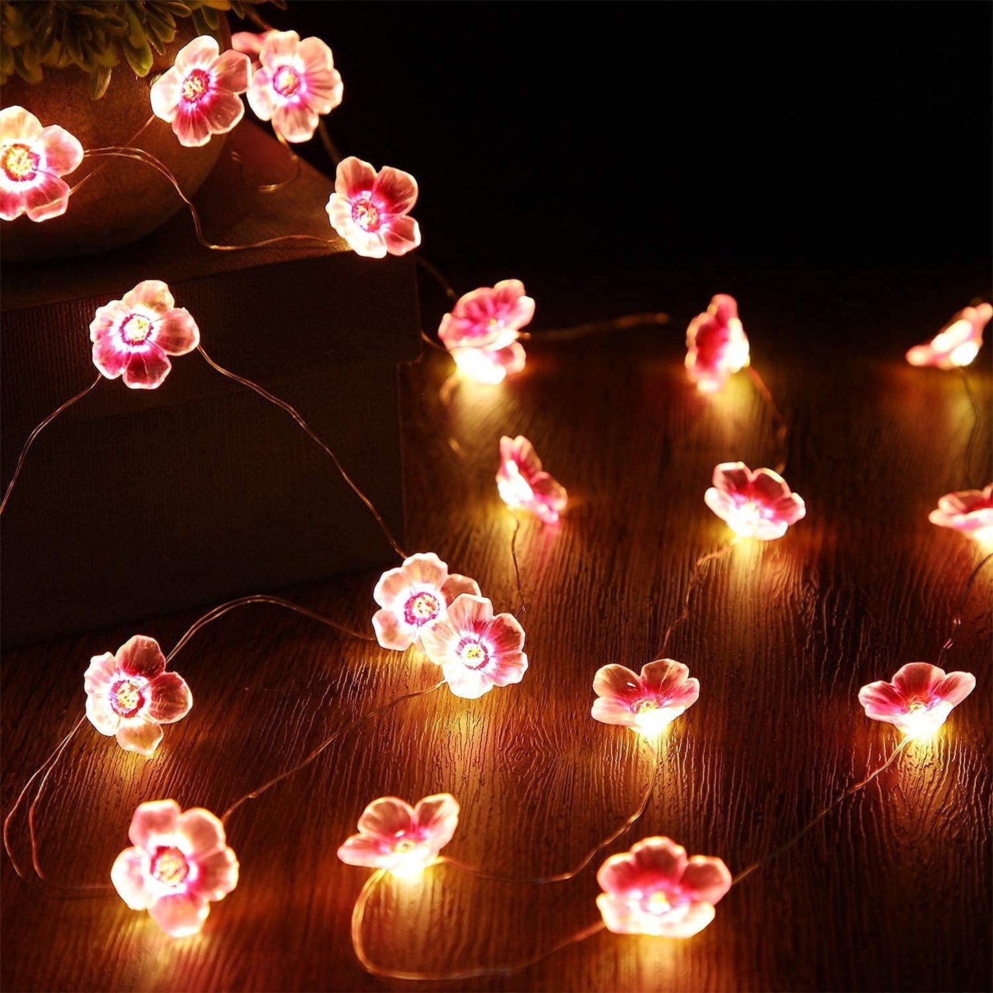 Flower String Lights Fairy Pink Cherry Blossom Lights 13 Feet 40 LEDs USB and Battery Operated Decorative Lights for Girls Bedroom Indoor Outdoor Wedding and Valentines Day