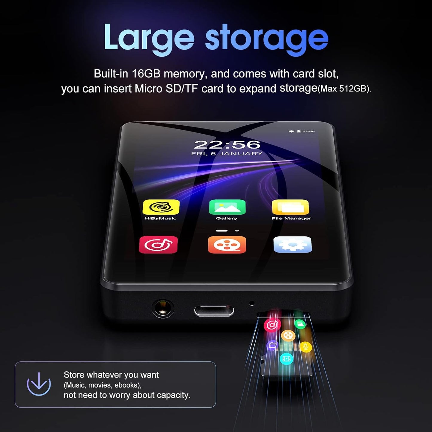 Mp4 Player with Bluetooth and WiFi, Oilsky 3.5IN 1080P Full Touch Screen with Speaker, Portable Muisc MP3 MP4 Player with FM Radio, Recording, E-Book, Browser, Max Support 512GB TF Card