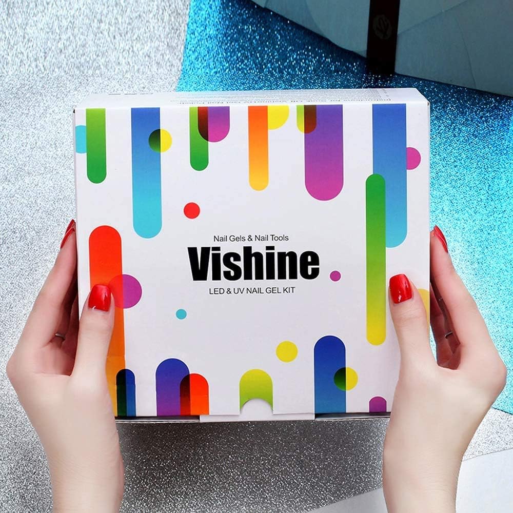 Gel Nail Polish Starter Kit - 6 Colors Gel Polish Set Base Top Coat, 36W UV LED Nail Lamp with Full DIY Gel Manicure Nail Tools by Vishine 8ml #12