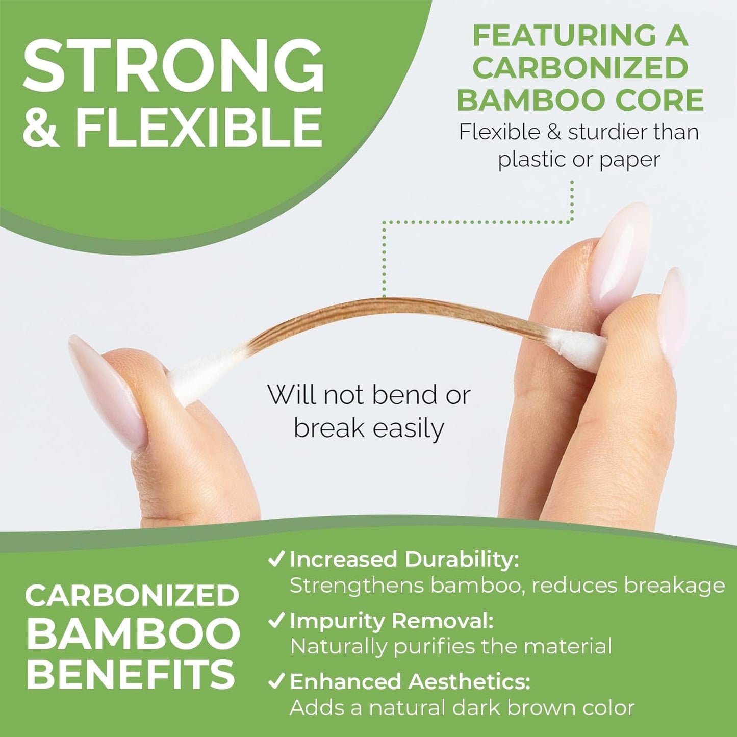 Bamboo Cotton Buds 500 Pcs Double Tipped Cotton Swabs - Biodegradable Eco-Friendly Strong Wooden Sticks Round Tips Ear Buds - Qtips Wooden Cotton Buds for Baby Care, Makeup, Ear Cleaning