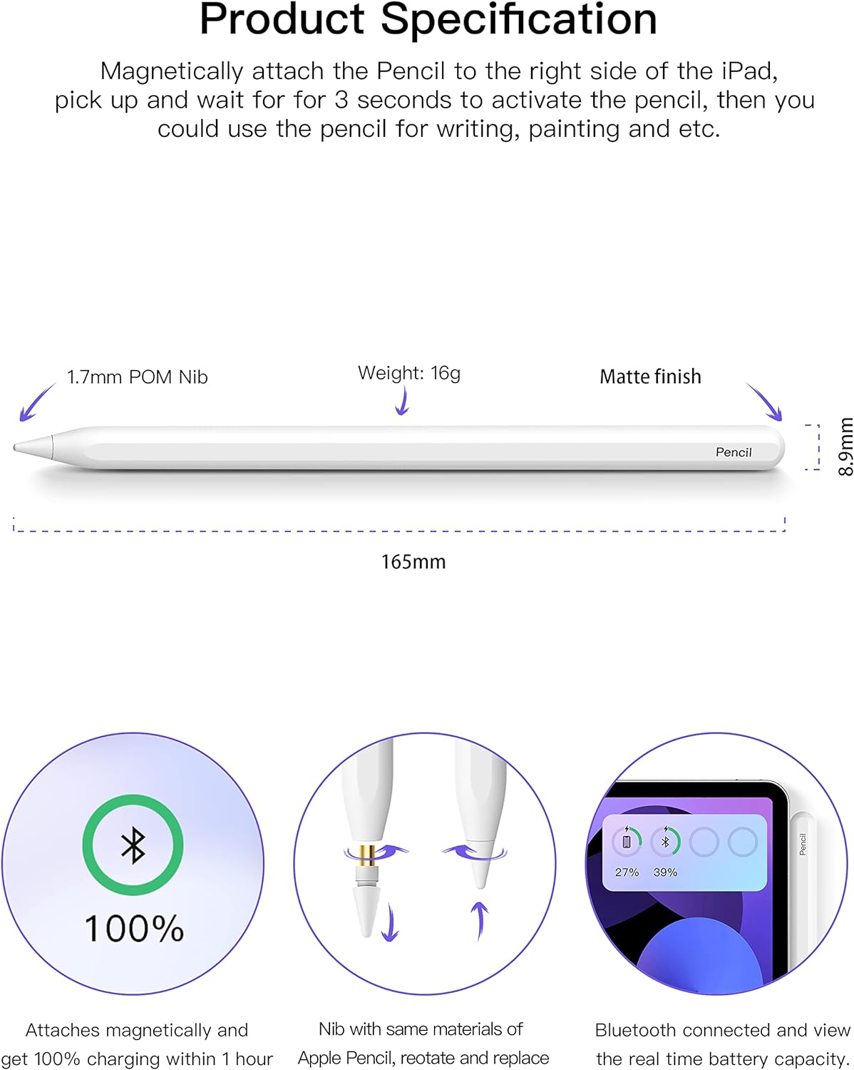 BOUTOP Pencil (2nd Generation) for Apple iPad 2018-2022, iPad Pencil with Palm Rejection, Tilt Sensor, Magnetic Charging for iPad Pro 12.9" 6/5/4/3, iPad Pro 11" 4/3/2/1, iPad Air 4/5, iPad Mini 6 etc