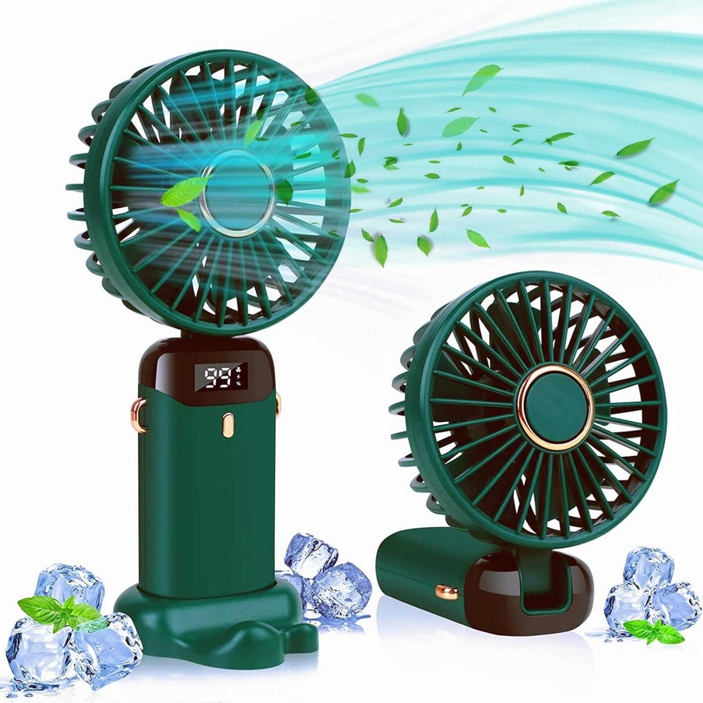 Portable Handheld Fan, USB Rechargeable Personal Fan, 1200mAh, 90° Foldable Mini Desk Fan with Led Digital Display, 5 Speeds Multi-Function Fan for Outdoor Indoor
