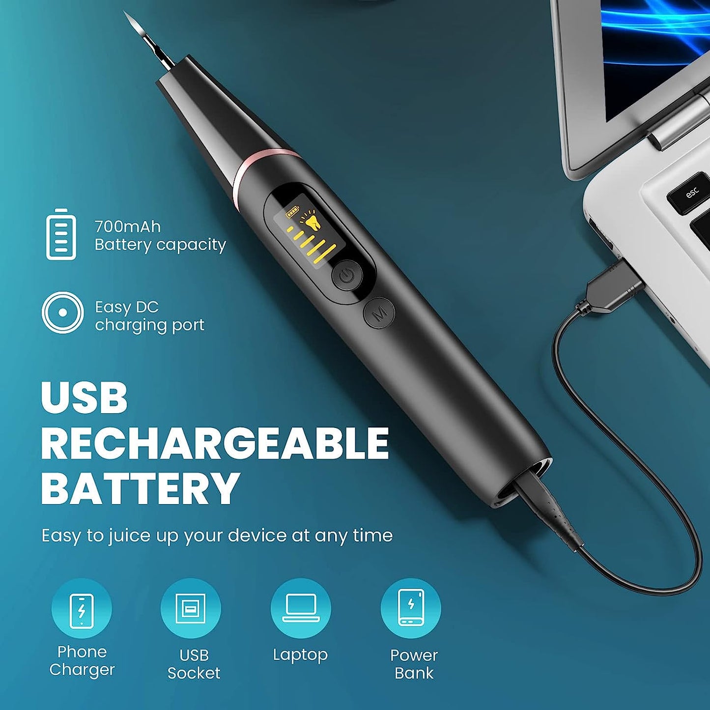 Electric Plaque Remover for Teeth- Teeth Cleaning Kit Tartar Remvoer for Teeth LED Light, IPX7 Waterproof Teeth Cleaner Tools with 5 Modes 4 Heads & Oral Mirror to Remove Plaque and Tartar