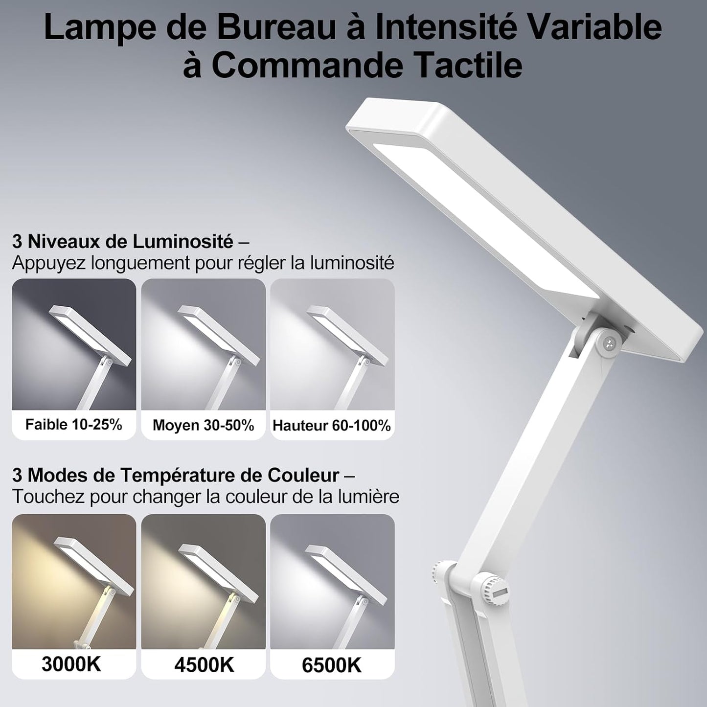 Desk Lamp, Wireless Table Lamp, Portable & Foldable Lamp, Bedside Lamp with 3 Brightness & Dimmable, Rechargeable LED Lamp, 2400 mAh for Bedroom, Reading, Office