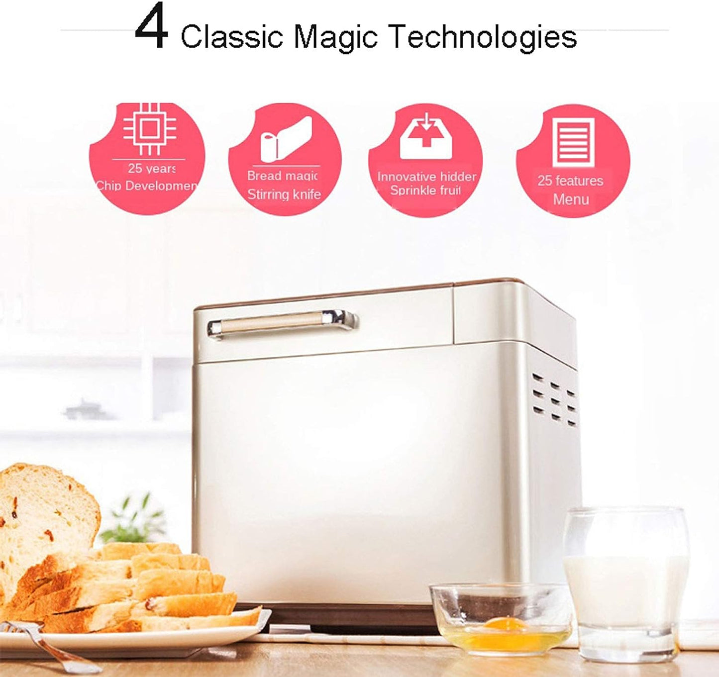 Home DIY Bread Machine, Automatic Digital Bread Maker with Gluten Free & Sourdough Settings, 3 Loaf Sizes & 3 Colours, 1H Heating Function, 13 Hour Delay Timer, with Fruit Nut Dispenser