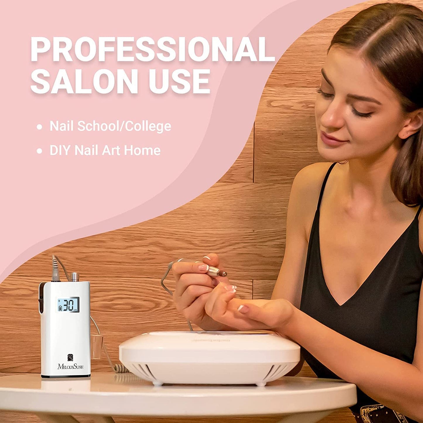 Professional Rechargeable Nail Drill 30000 rpm ,SC320H MelodySusie Portable Electric E File Scamander, Acrylic Gel Grinder Tools with 6 Bits and Sanding Bands for Manicure Pedicure Carve Polish (White)