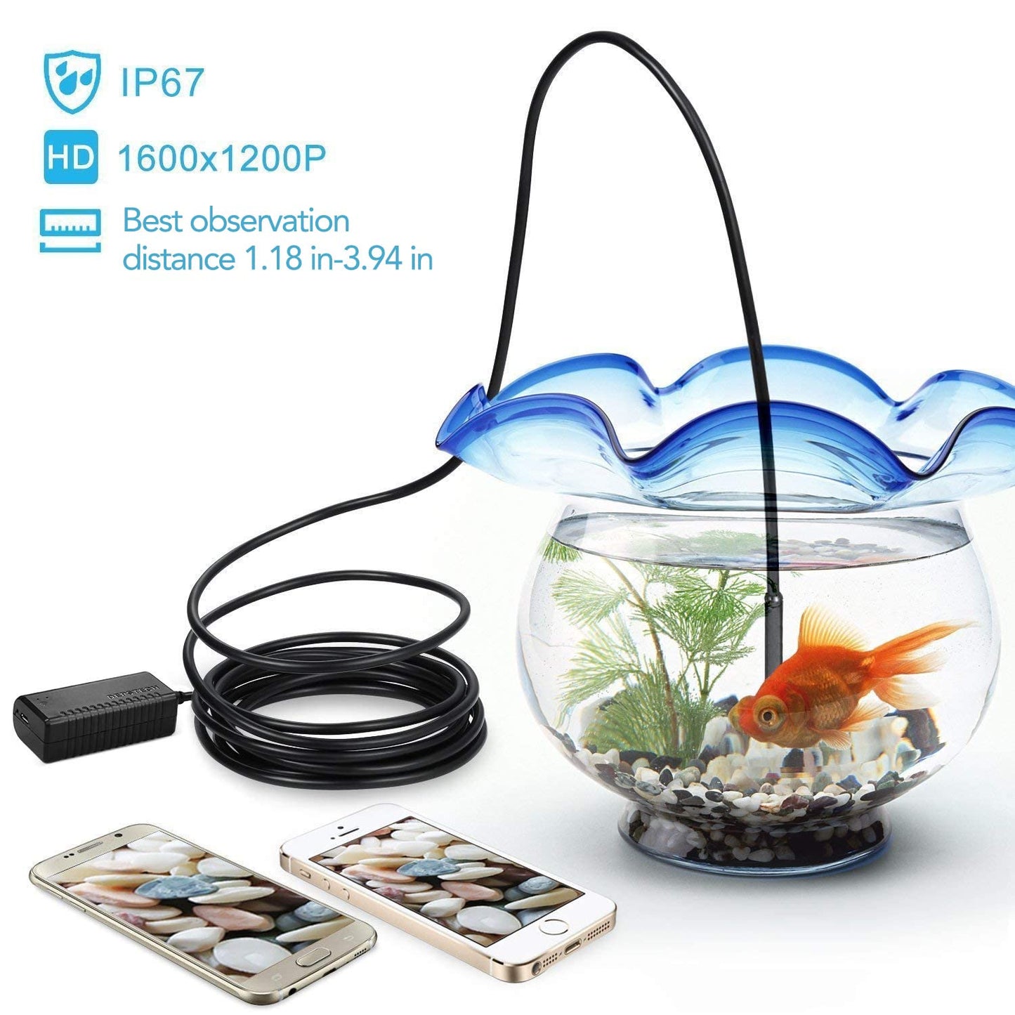 DEPSTECH Wireless Endoscope, IP67 Waterproof WiFi Borescope Inspection 2.0 Megapixels HD Snake Camera for Android and iOS Smartphone, iPhone, iPad, Samsung -Black(11.5FT)