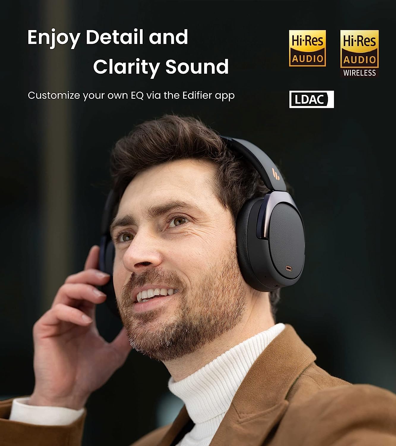 Edifier WH950NB Active Noise Cancelling Headphones, Bluetooth 5.3 Wireless Headphones, LDAC Hi-Res Audio, 55 Hours Playtime, Google Fast Pairing for Android, Dual Device Connection, App Control, Black