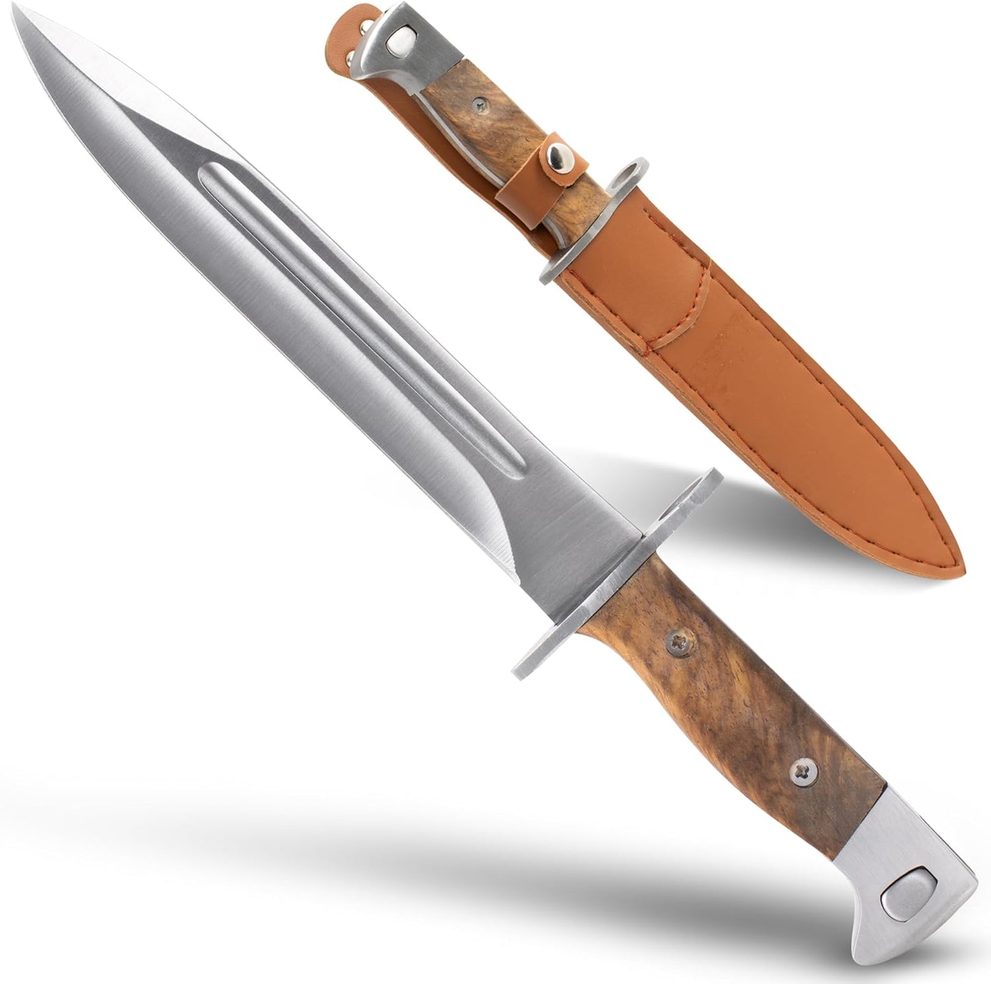 سكين حربة KOSxBO® AK USSR 47 مع جراب جلدي بطول 31 سم سكين اعتراض AK للصيد وصيد الأسماك