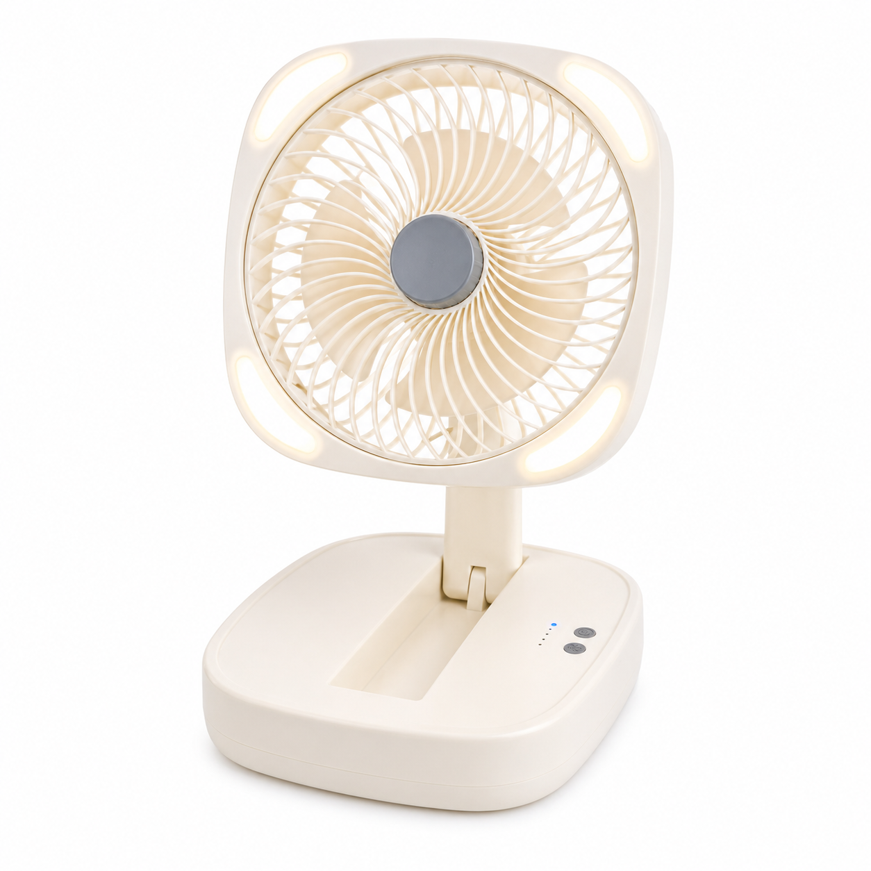 Portable Desk Fan, USB Rechargeable Quiet Fan Oscillating Table Fan with 4 LED Light, Air Circulator Personal Foldable Cooling Fan with 3 Speeds for Home Office Bedroom