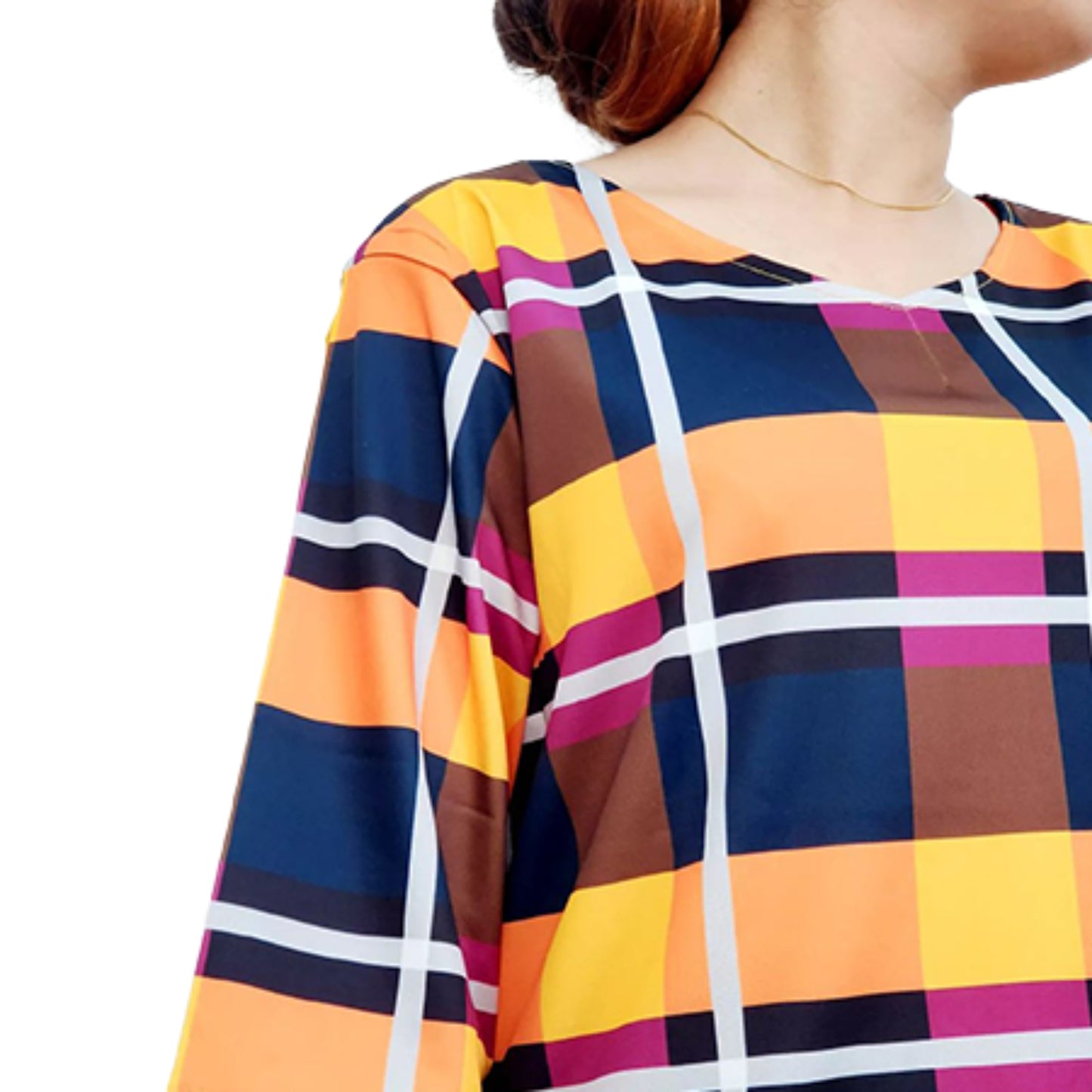 Plaid Comfort Set Women Two Piece Round Neck Design T-Shirt Pant Outfit