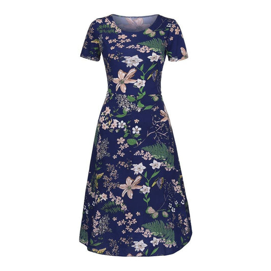 Cocktail Dresses for Women Plus Size Summer Fashion Dress Women Beach Sleeve Printing Mid-Calf Short Women's Dress Dress for Women New Year