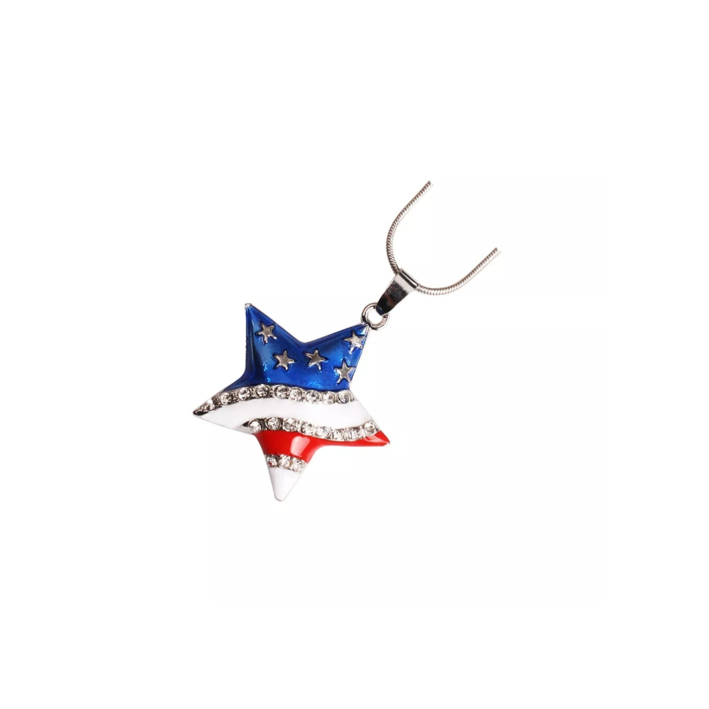Rhinestone Necklace Crystal Pendant Necklace American Flag Pendant