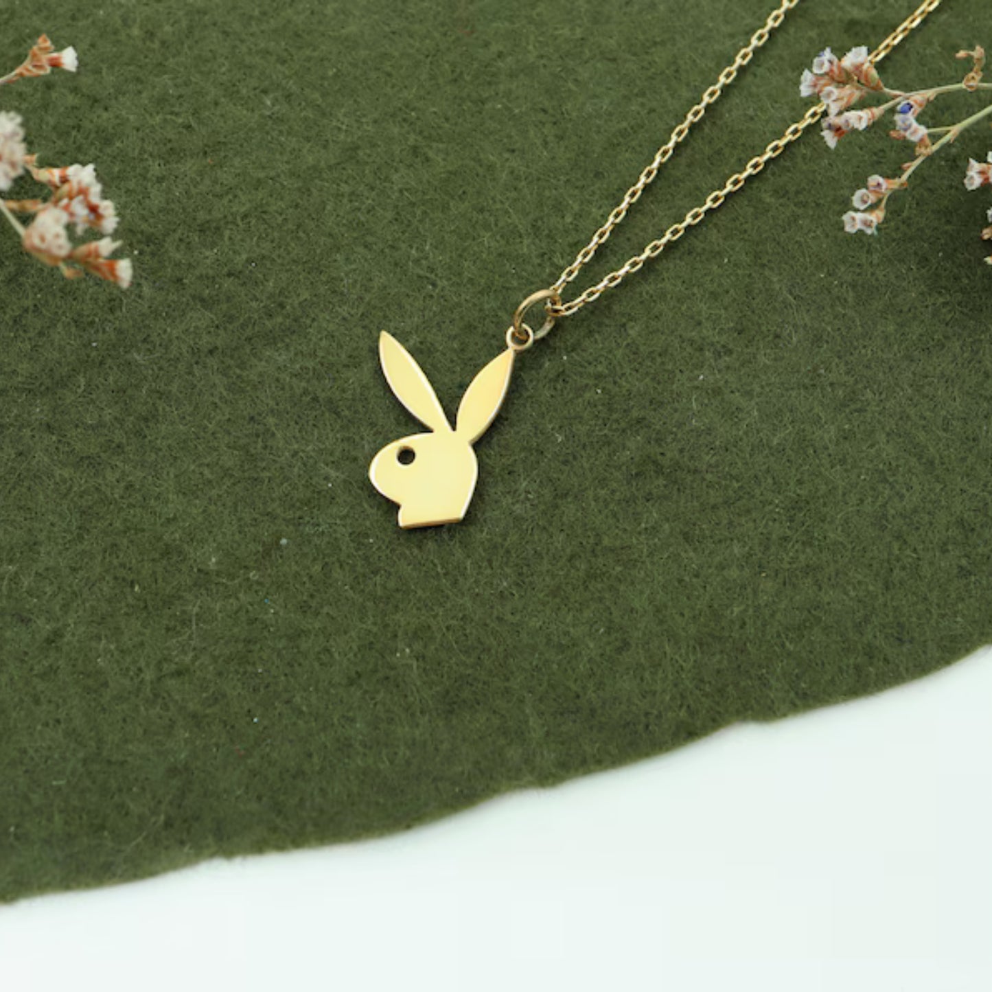 Playboy Necklace in 14K Solid Gold, Bold Pendant, Bunny jewelry, Playboy Jewelry,Gift for her, Playboy Buny Jewelry, Christmas Gifts