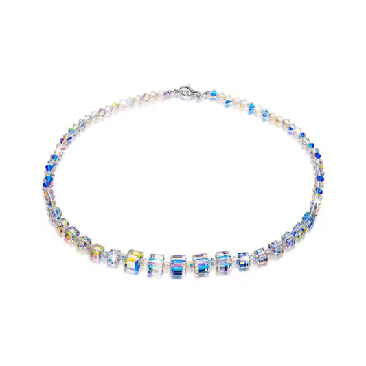 Women Fashion Party Wedding Statement Jewelry Gift Square Crystal Diamond Beads Choker Necklace