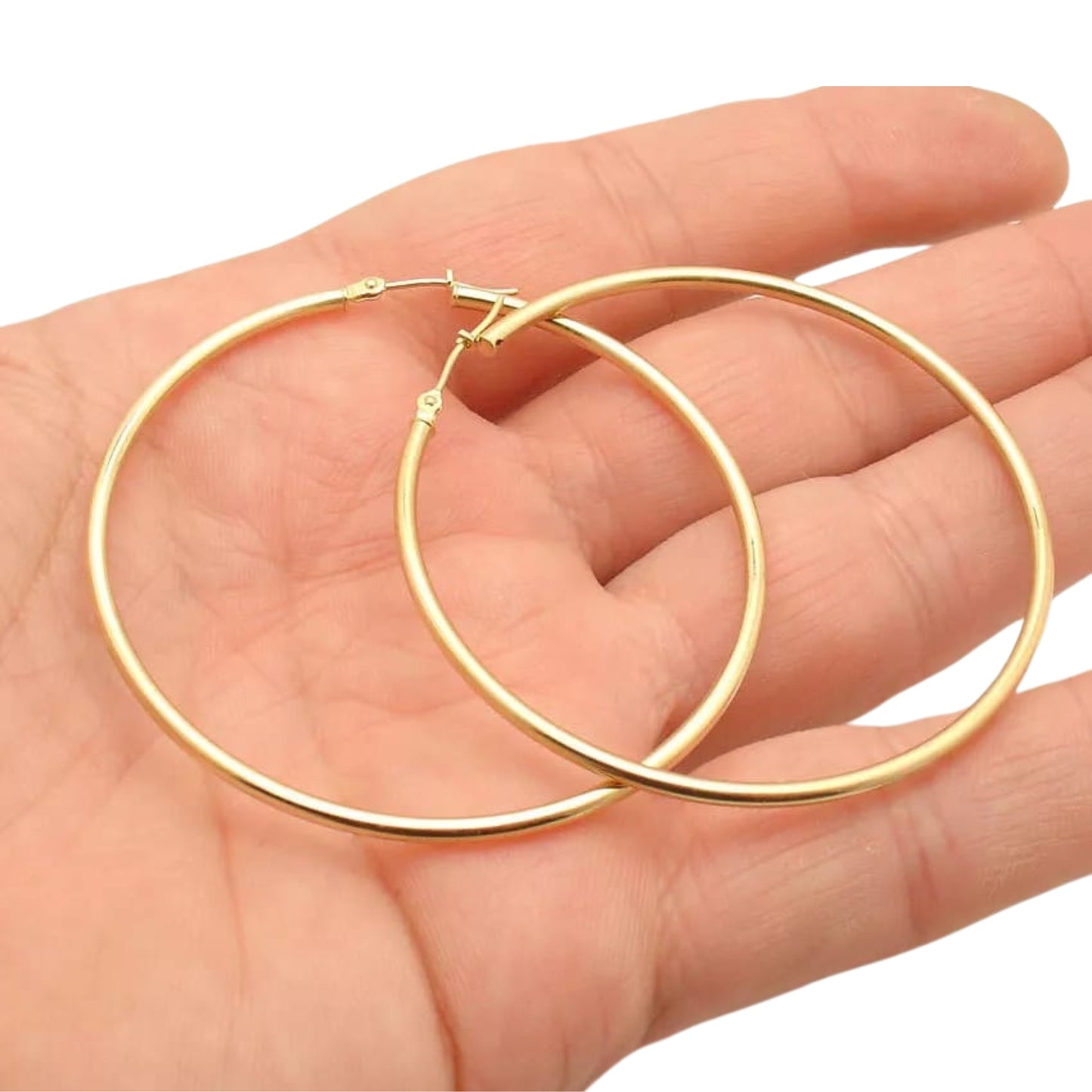 أقراط نسائية من GoldChic مطلية بالذهب من الفولاذ على شكل حلقة كبيرة/صغيرة من الفولاذ المقاوم للصدأ