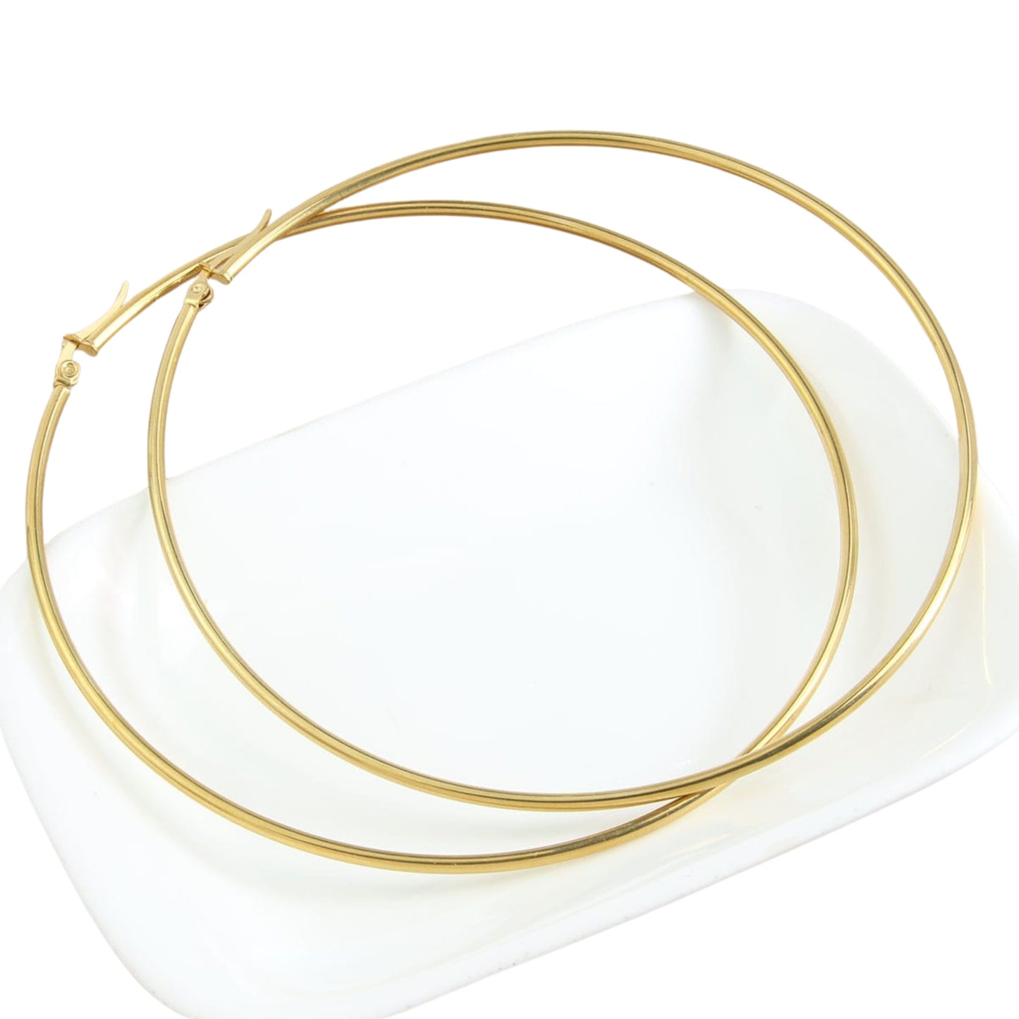 أقراط نسائية من GoldChic مطلية بالذهب من الفولاذ على شكل حلقة كبيرة/صغيرة من الفولاذ المقاوم للصدأ