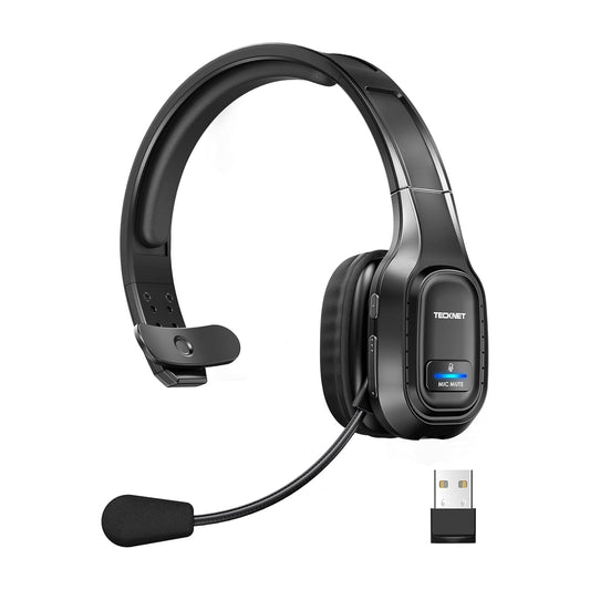 Condition Like A New ( Without Box) TECKNET Trucker Bluetooth Headphones with Microphone Noise Canceling Wireless On Ear Headset, Hands Free Wireless Headset for Cell Phone Computer Office Home Call Center Skype (Black)