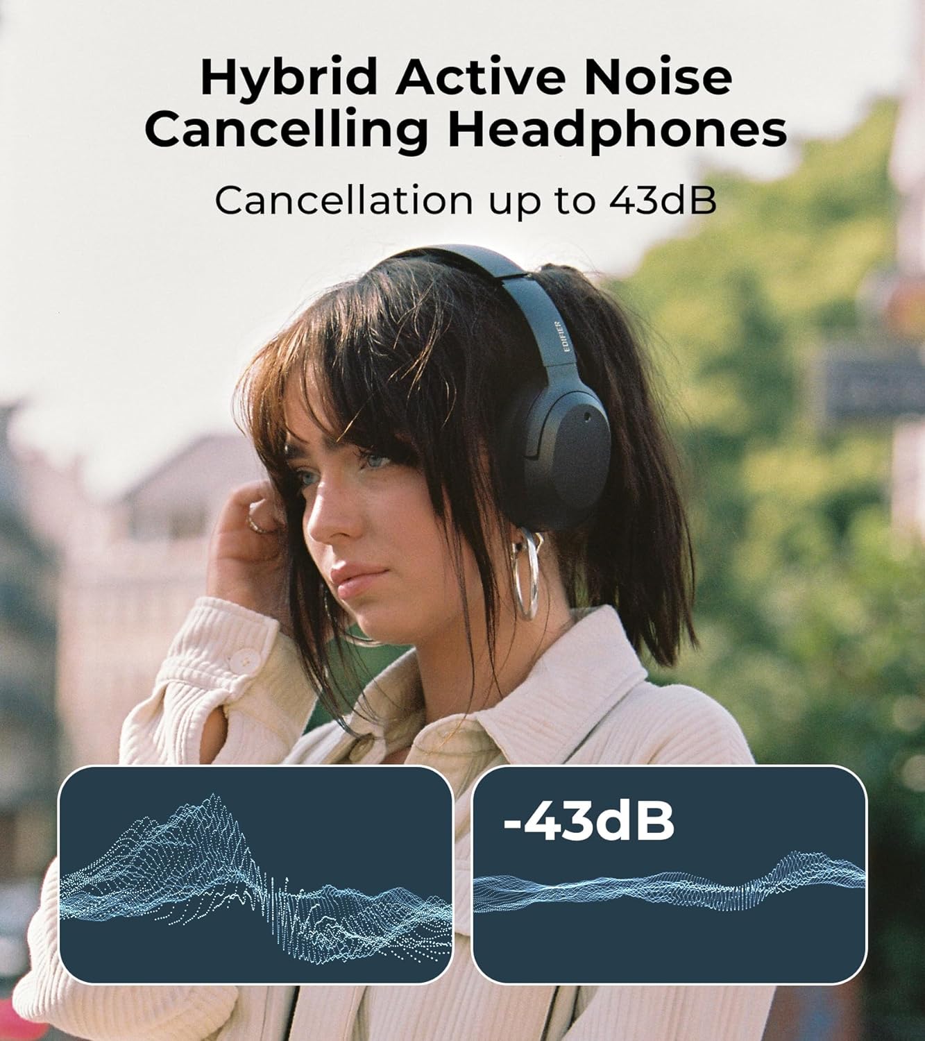 Edifier W820NB Plus Hybrid Active Noise Cancelling Headphones - LDAC Codec - Hi-Res Audio Wireless & Wired - Fast Charge - 49H Playtime - Over Ear Bluetooth V5.2 Headphones- Black